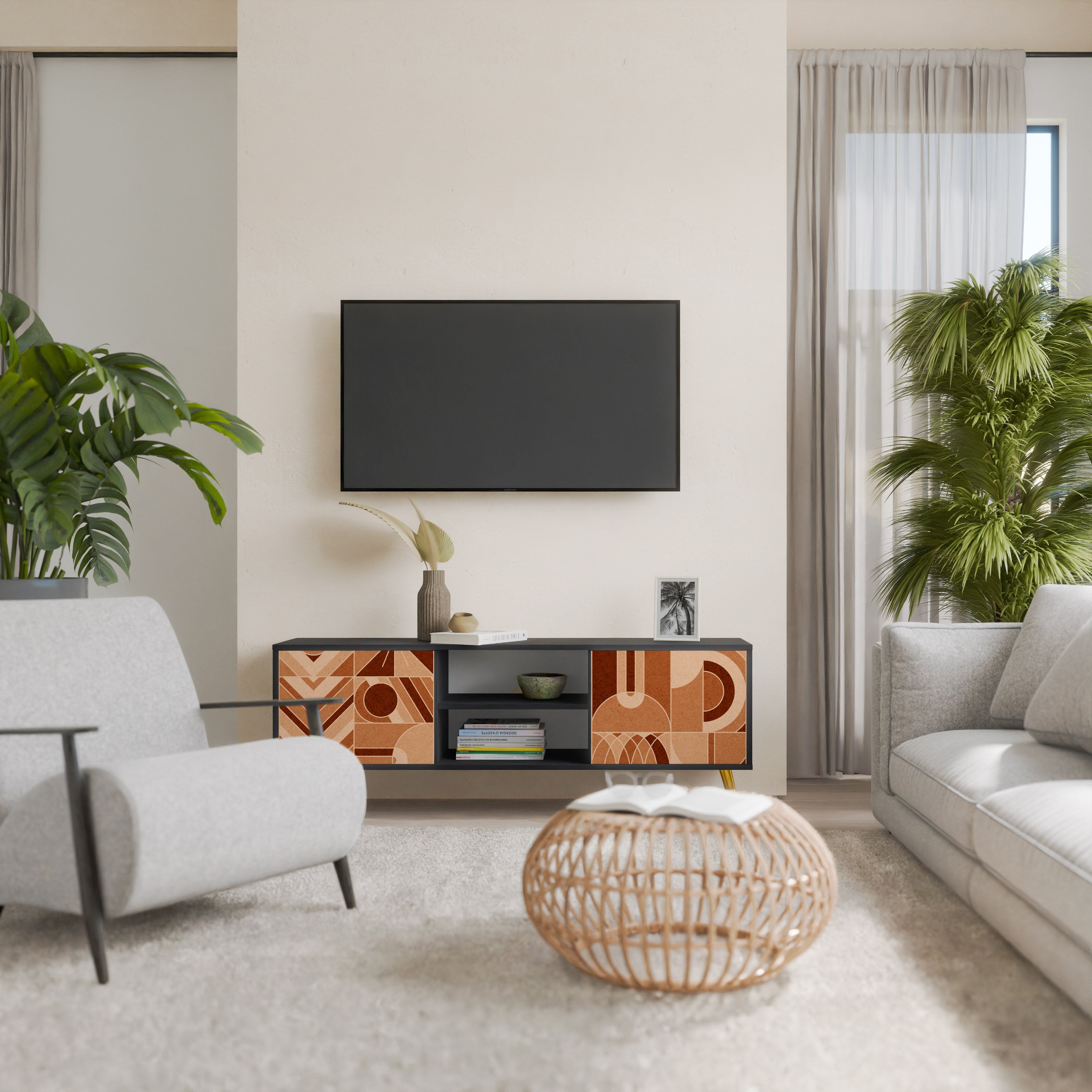 Mueble de TV PRISM MOSAIC de 2 puertas con acabado negro