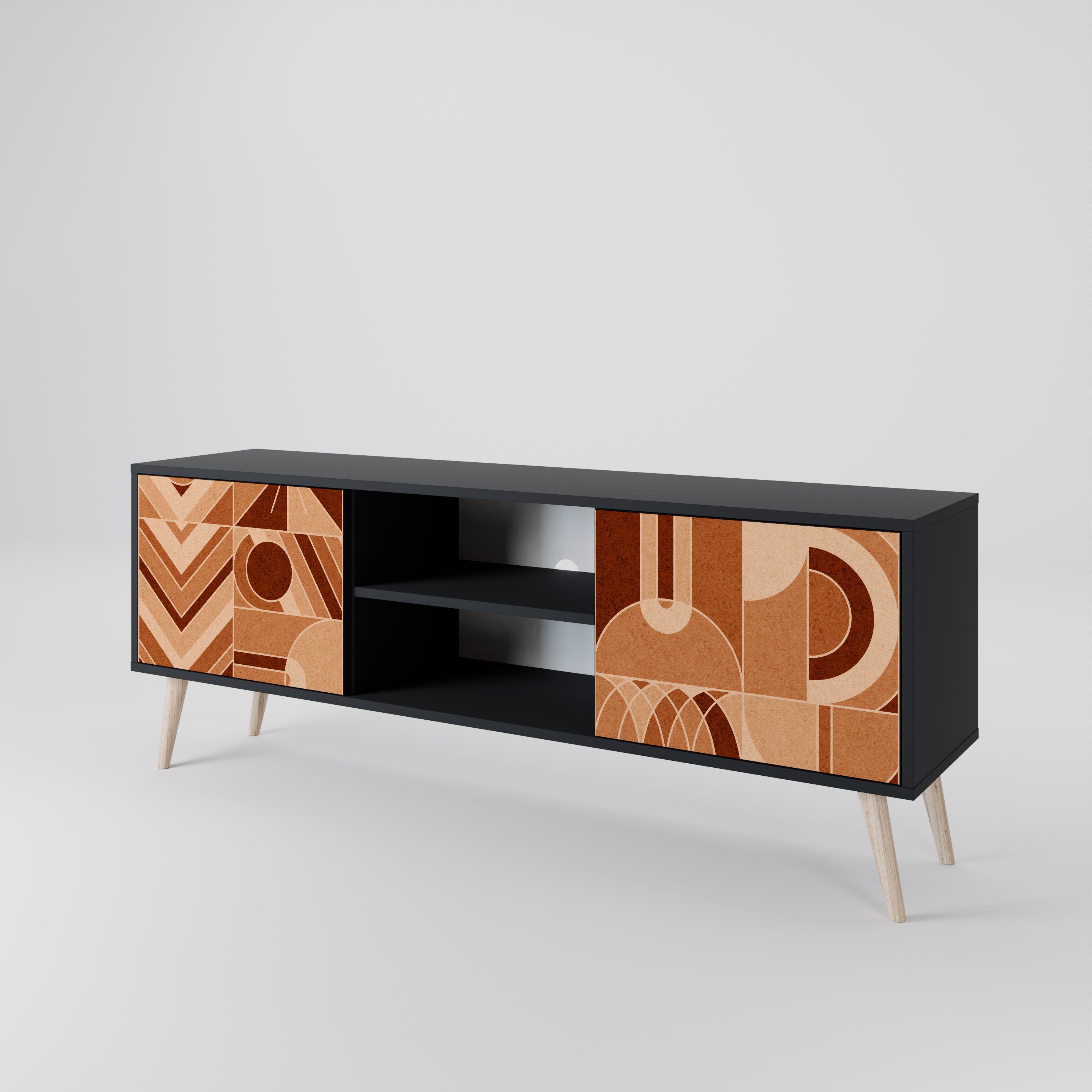 Mueble de TV PRISM MOSAIC de 2 puertas con acabado negro