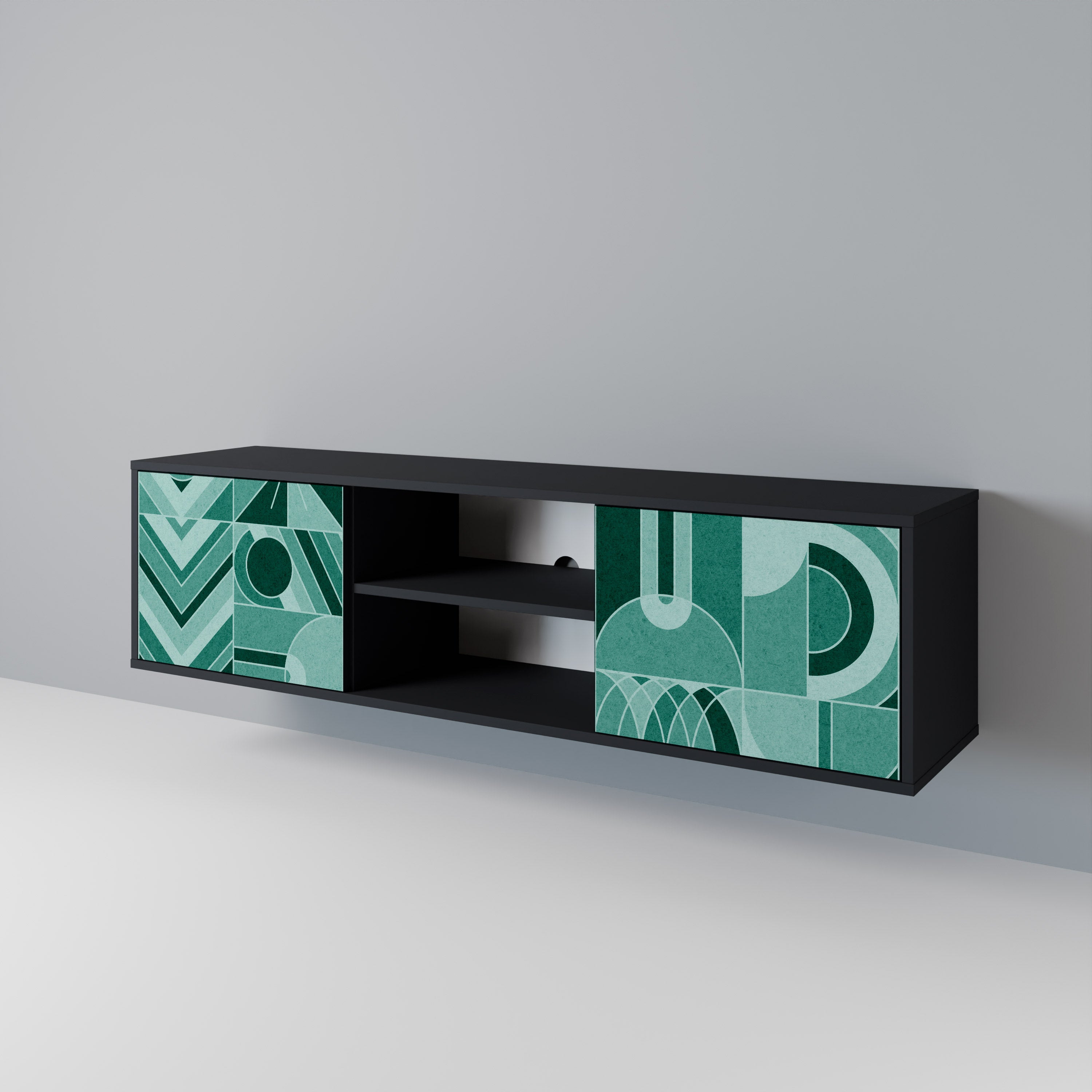 Mueble de TV de 2 puertas HARMONIC GRID en acabado negro