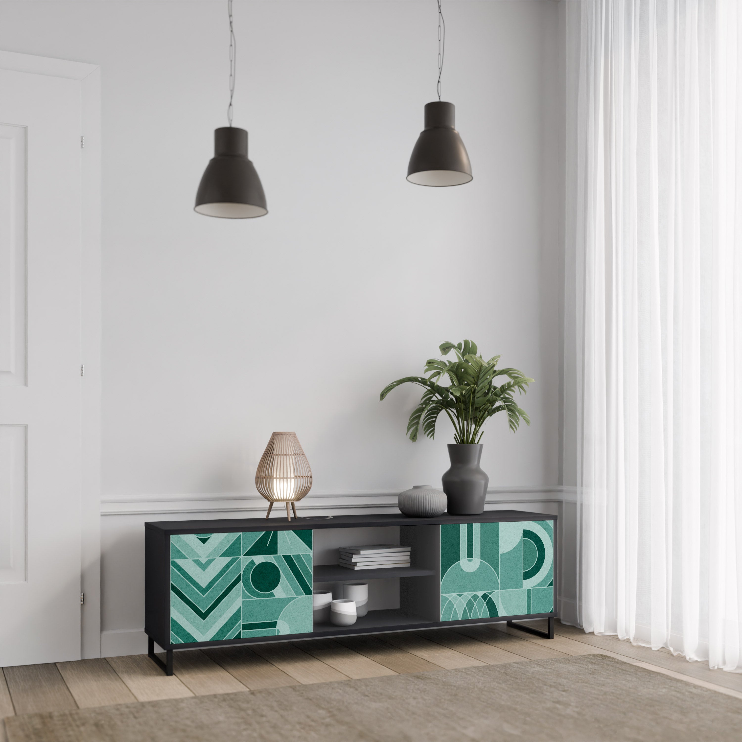 Mueble de TV de 2 puertas HARMONIC GRID en acabado negro