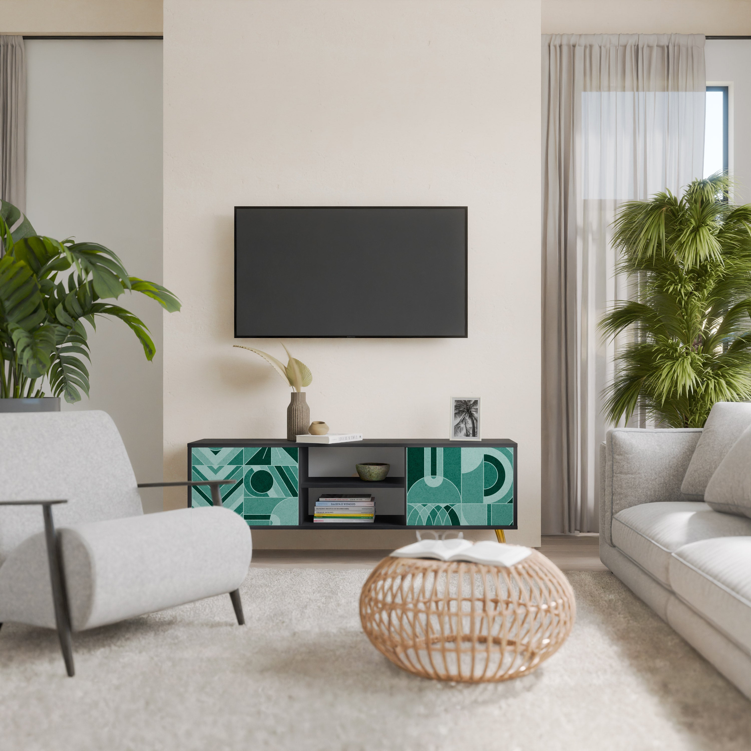 Mueble de TV de 2 puertas HARMONIC GRID en acabado negro