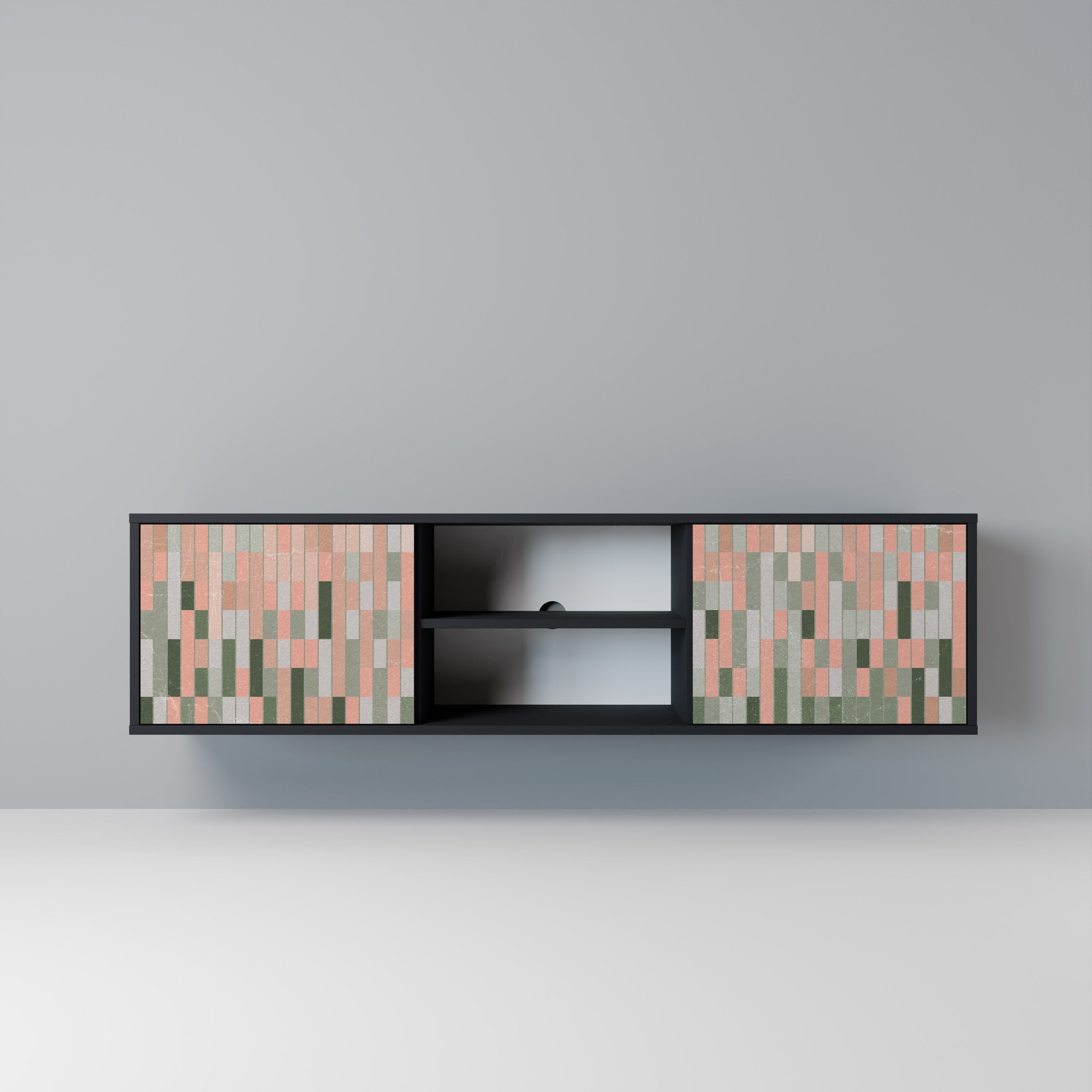 CONSTRUYENDO EL FUTURO Mueble de TV de 2 puertas en acabado negro