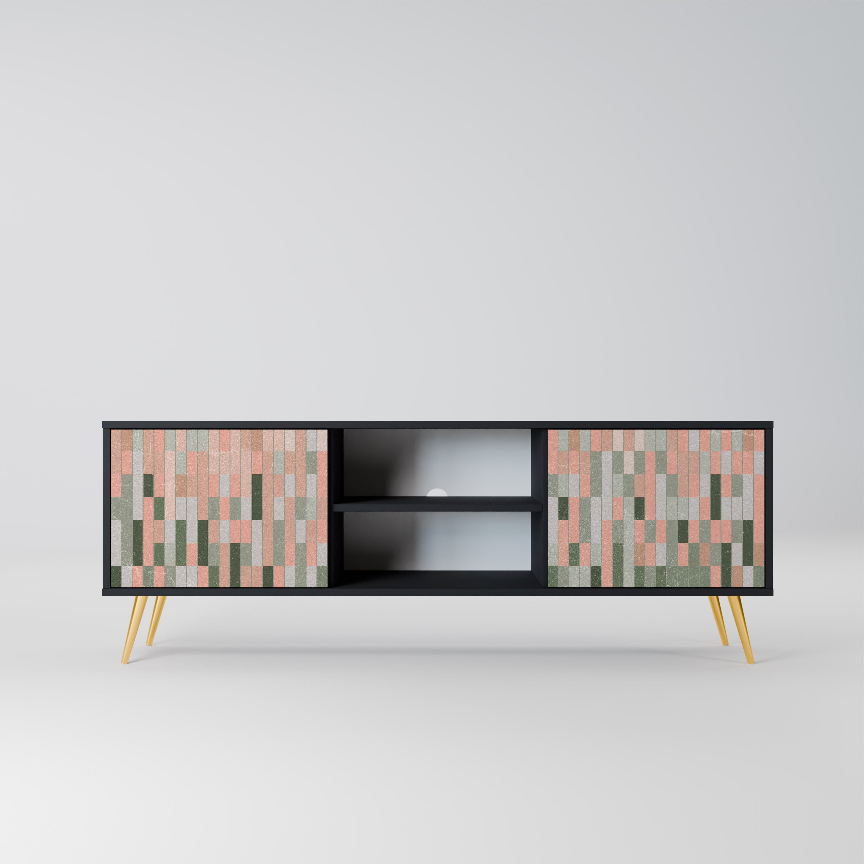 CONSTRUYENDO EL FUTURO Mueble de TV de 2 puertas en acabado negro