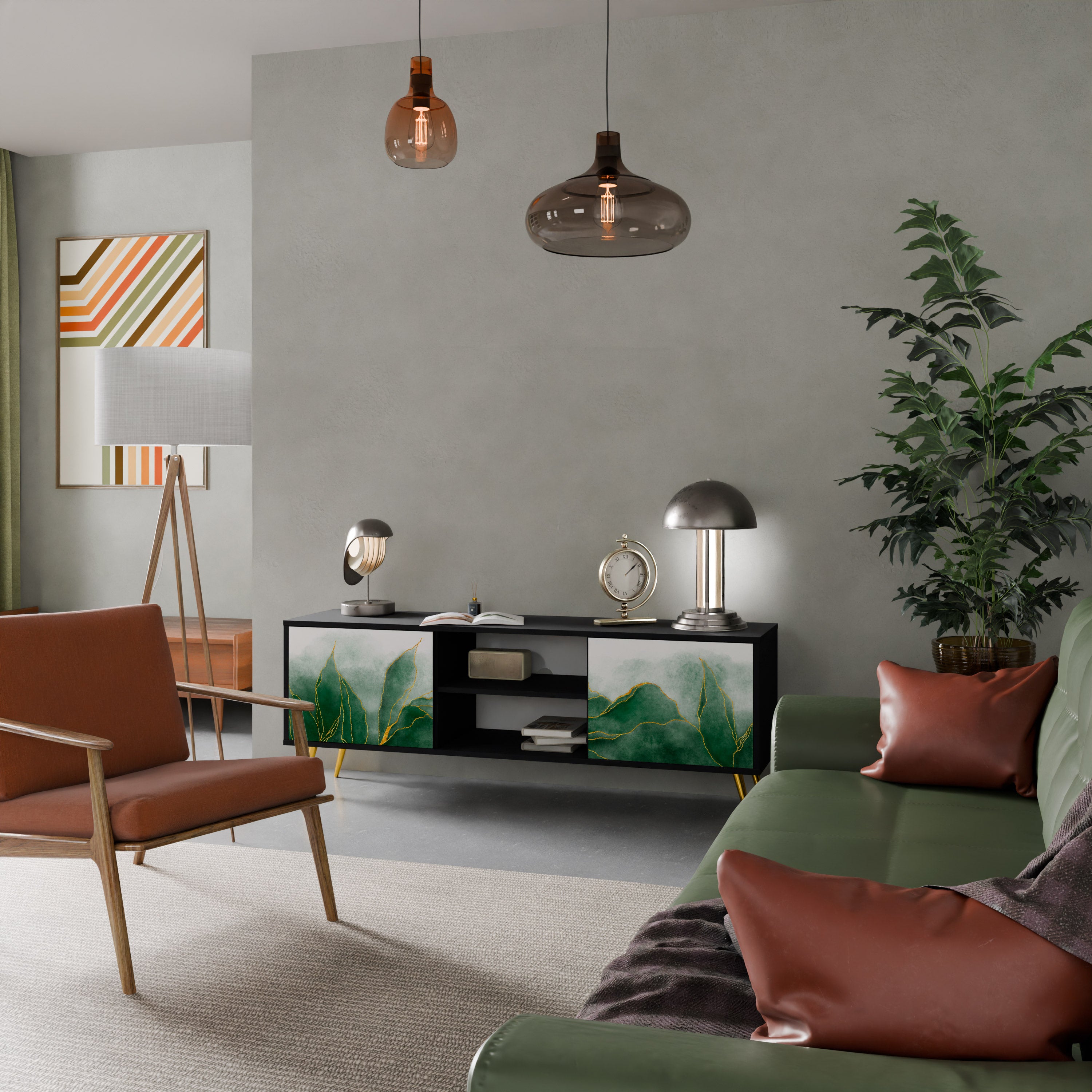 EXPENSIVE NATURE Mueble de TV de 2 puertas con acabado negro