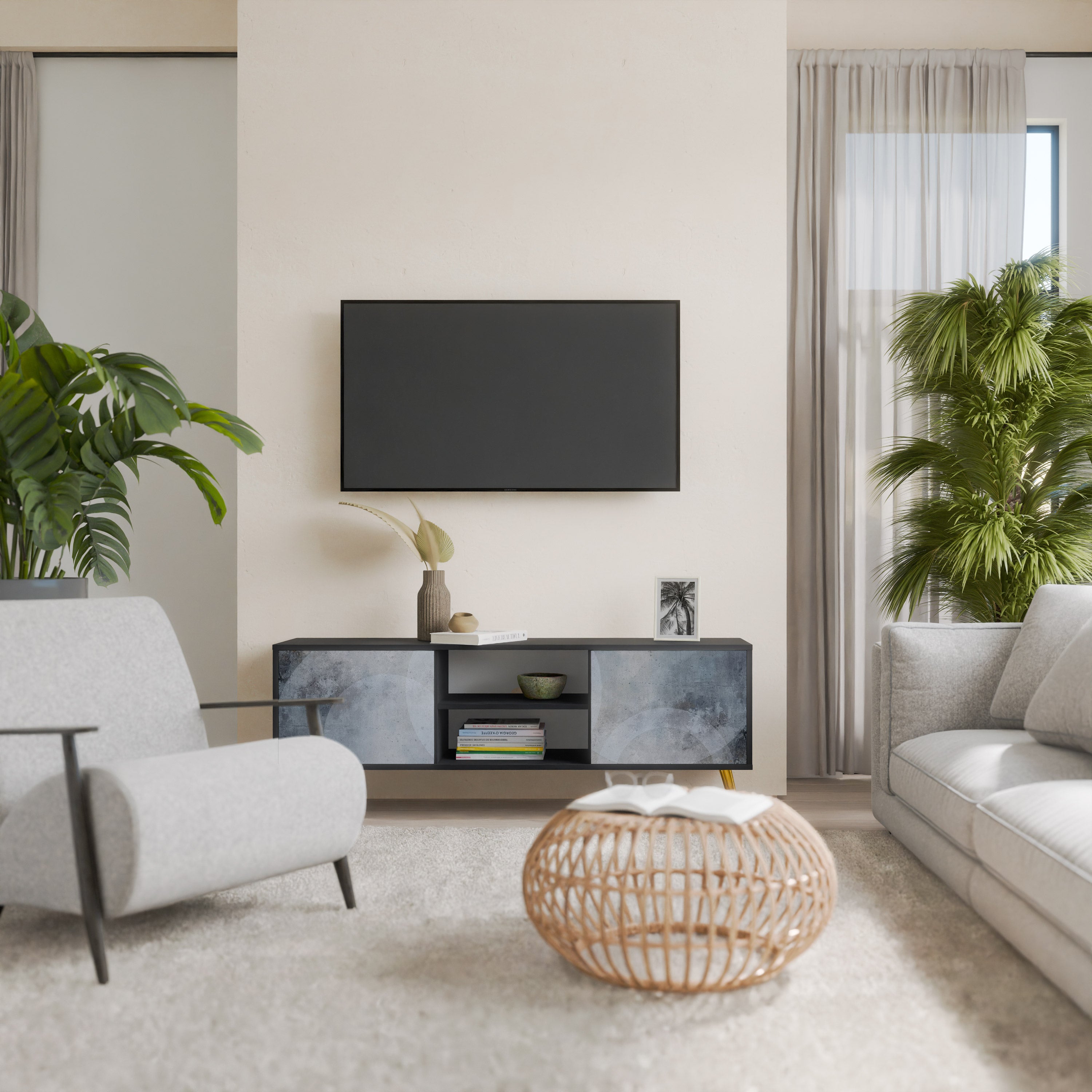 Mueble para TV de 2 puertas MUTED ARC con acabado negro