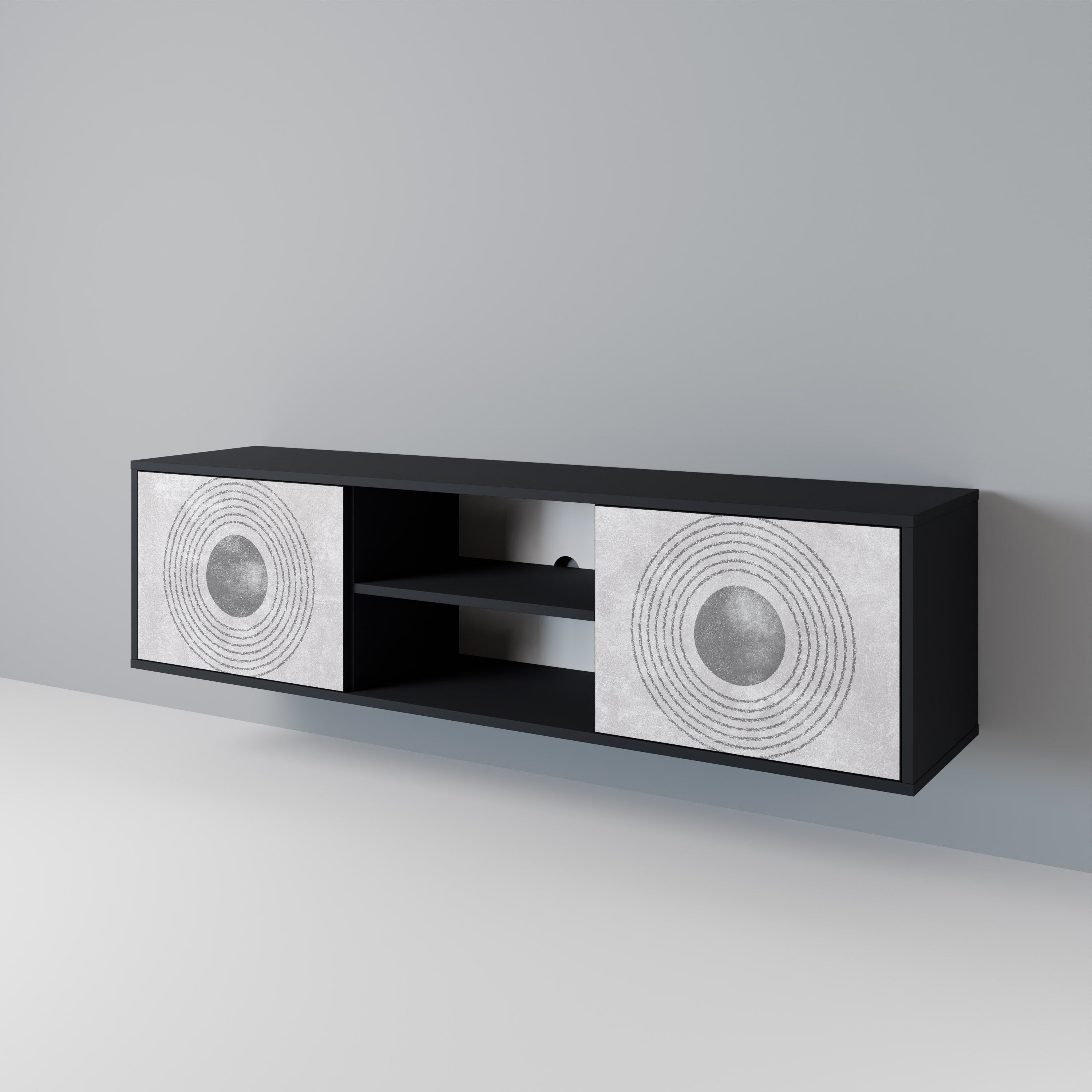 Mueble de TV de 2 puertas SOLID CIRCLES en acabado negro