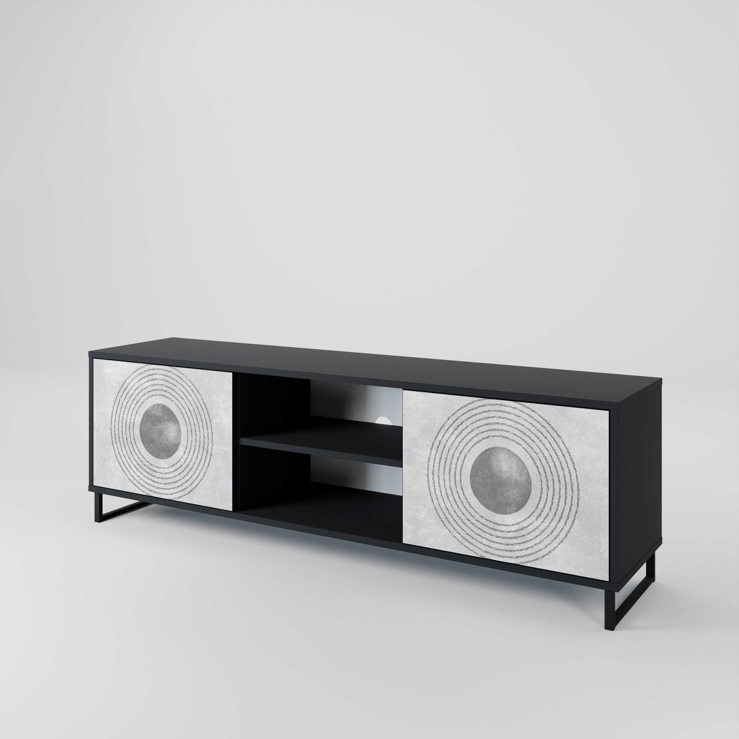 Mueble de TV de 2 puertas SOLID CIRCLES en acabado negro