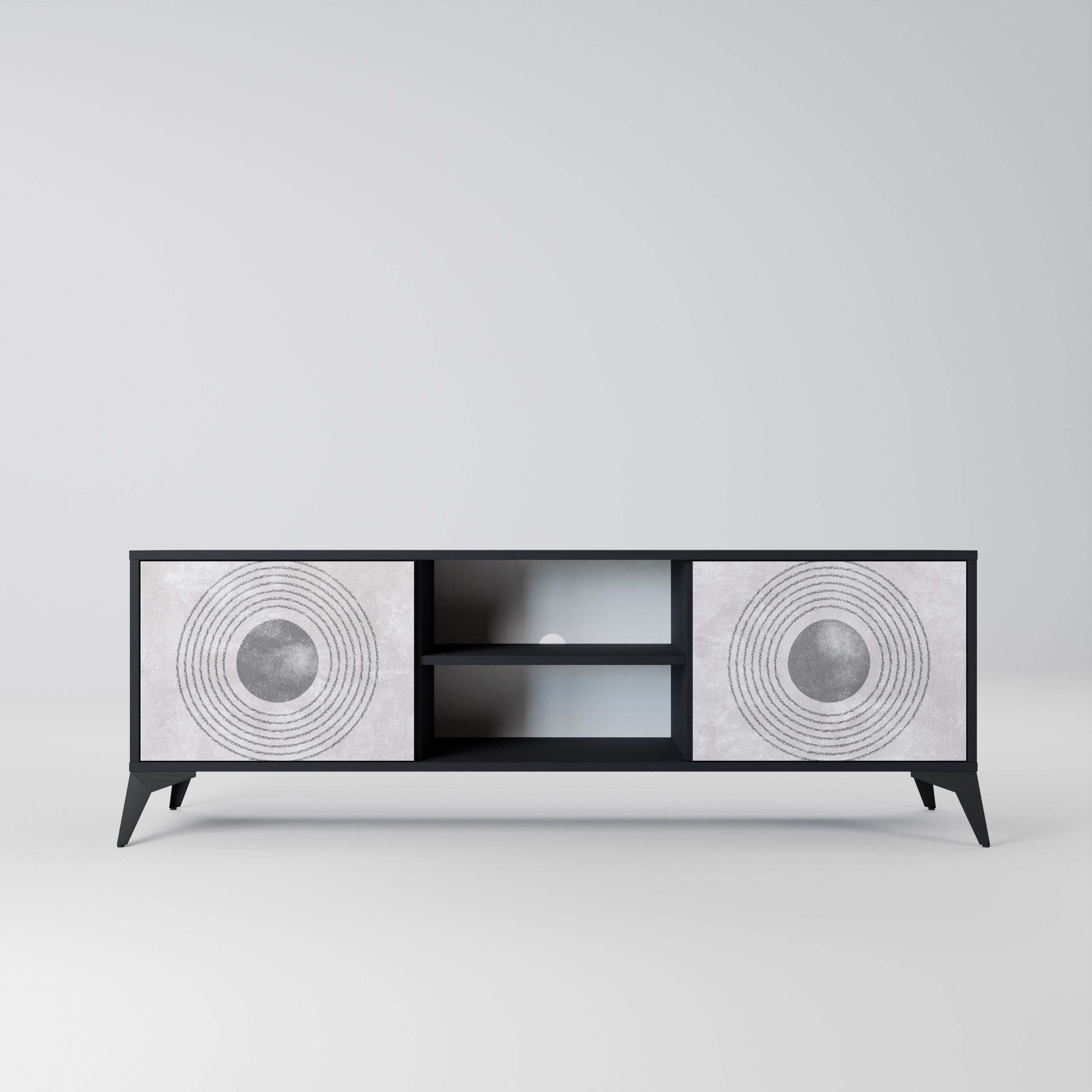 Mueble de TV de 2 puertas SOLID CIRCLES en acabado negro