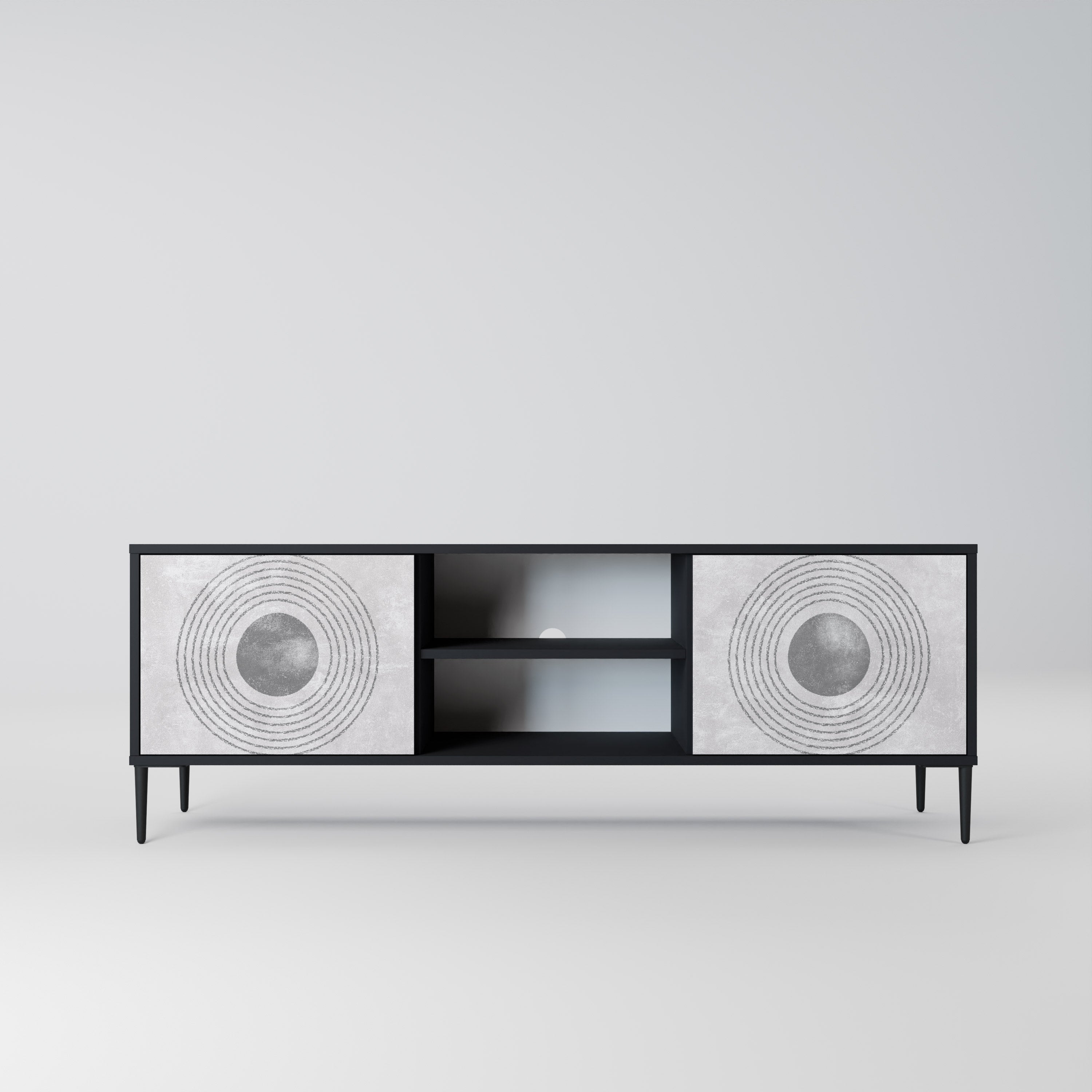 Mueble de TV de 2 puertas SOLID CIRCLES en acabado negro