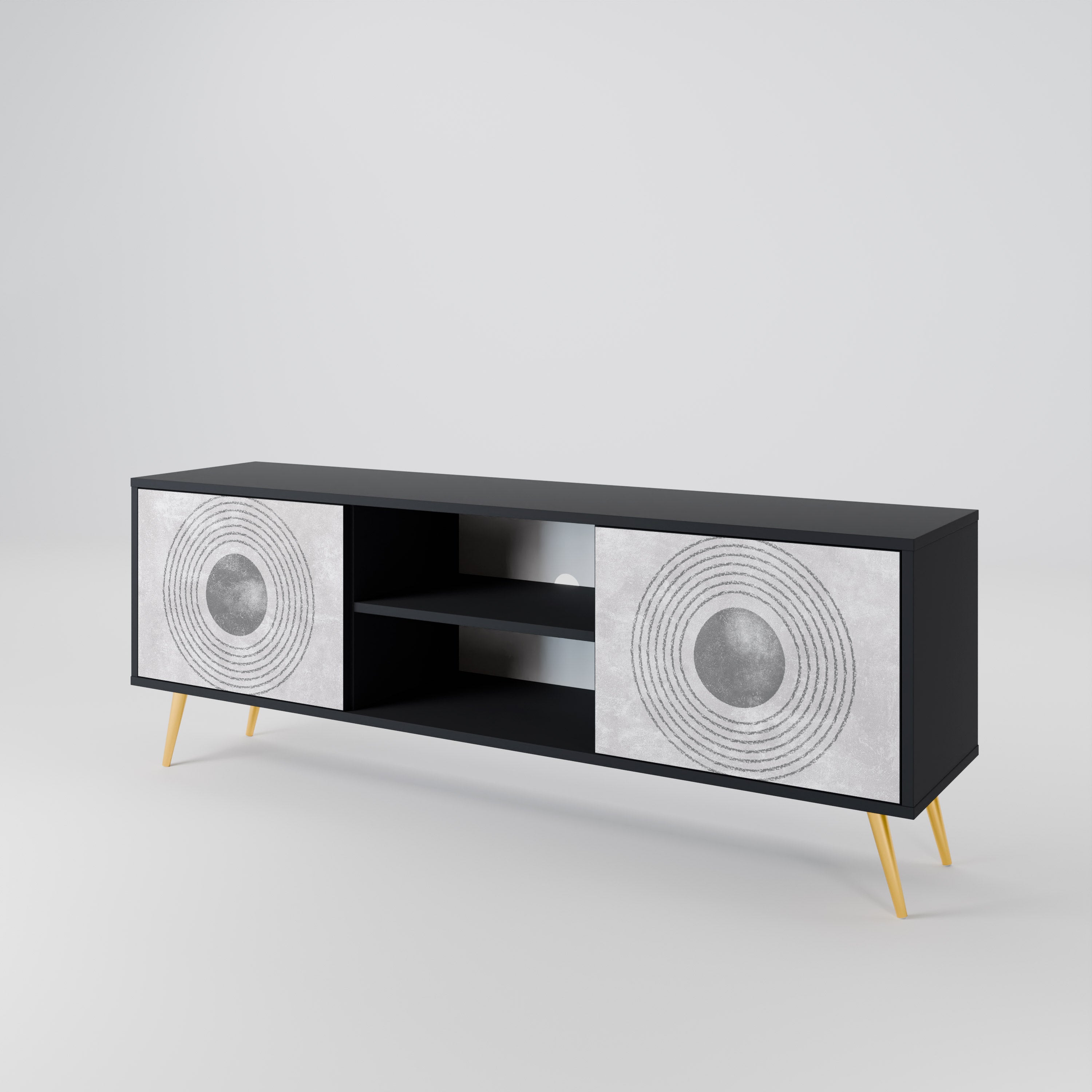 Mueble de TV de 2 puertas SOLID CIRCLES en acabado negro