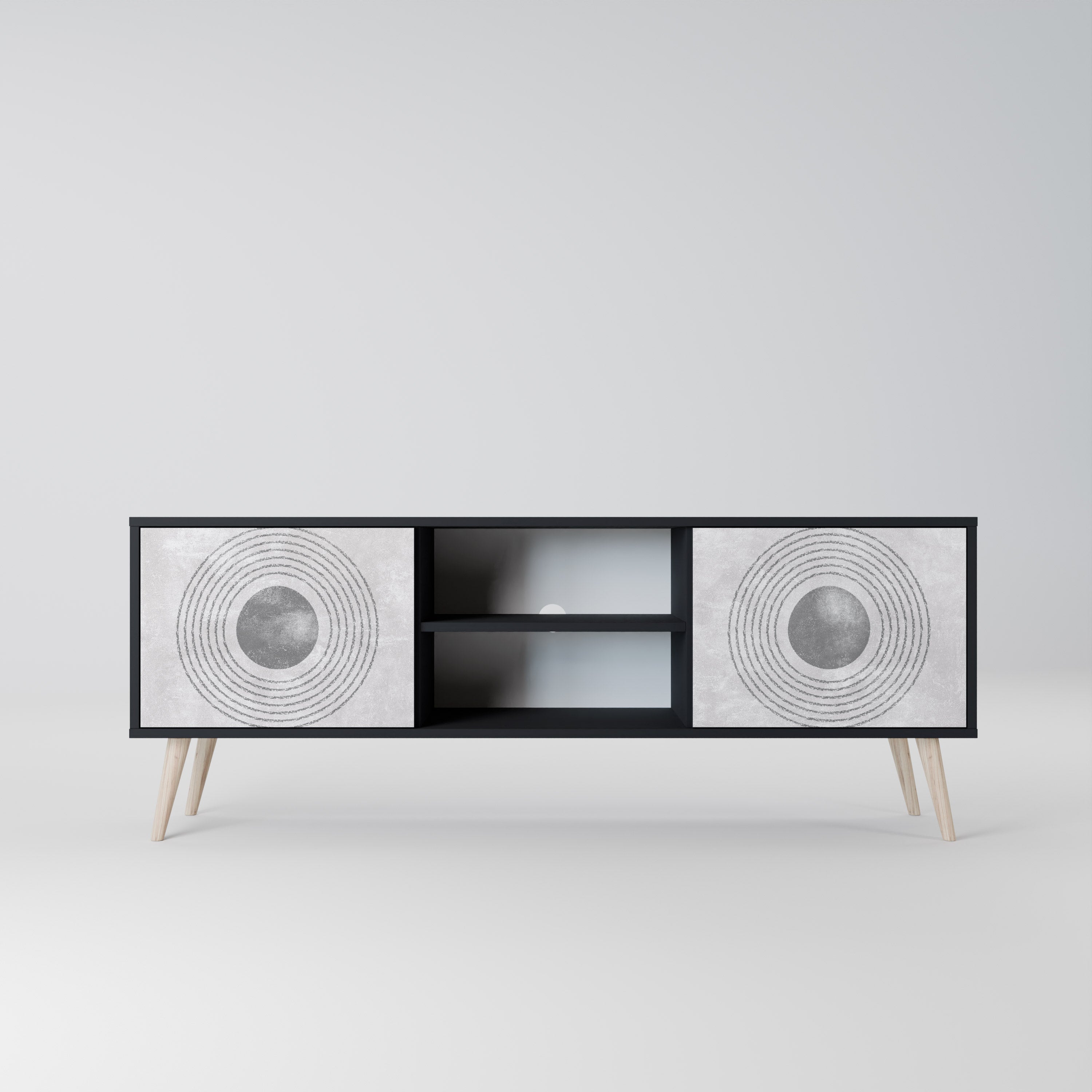 Mueble de TV de 2 puertas SOLID CIRCLES en acabado negro