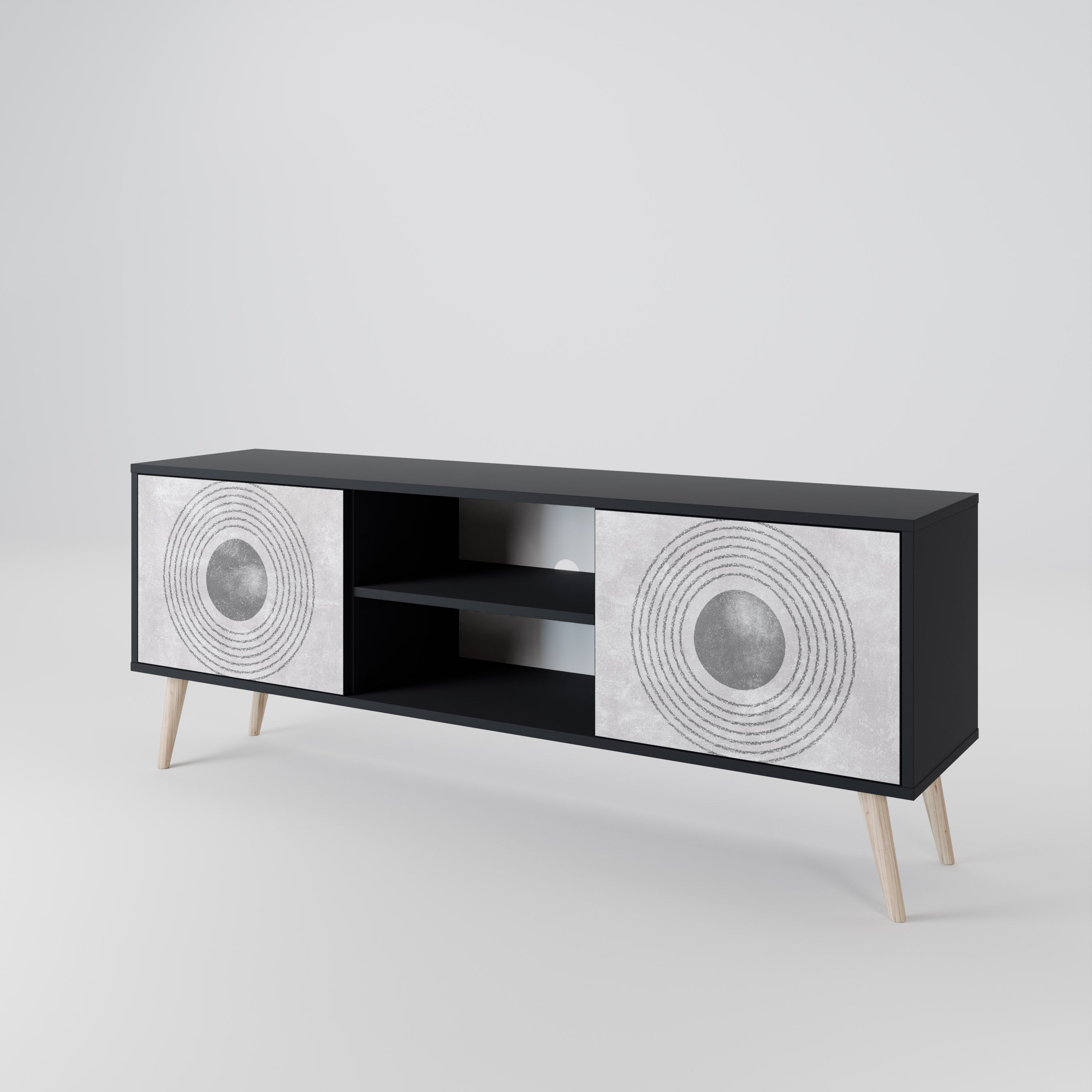 Mueble de TV de 2 puertas SOLID CIRCLES en acabado negro