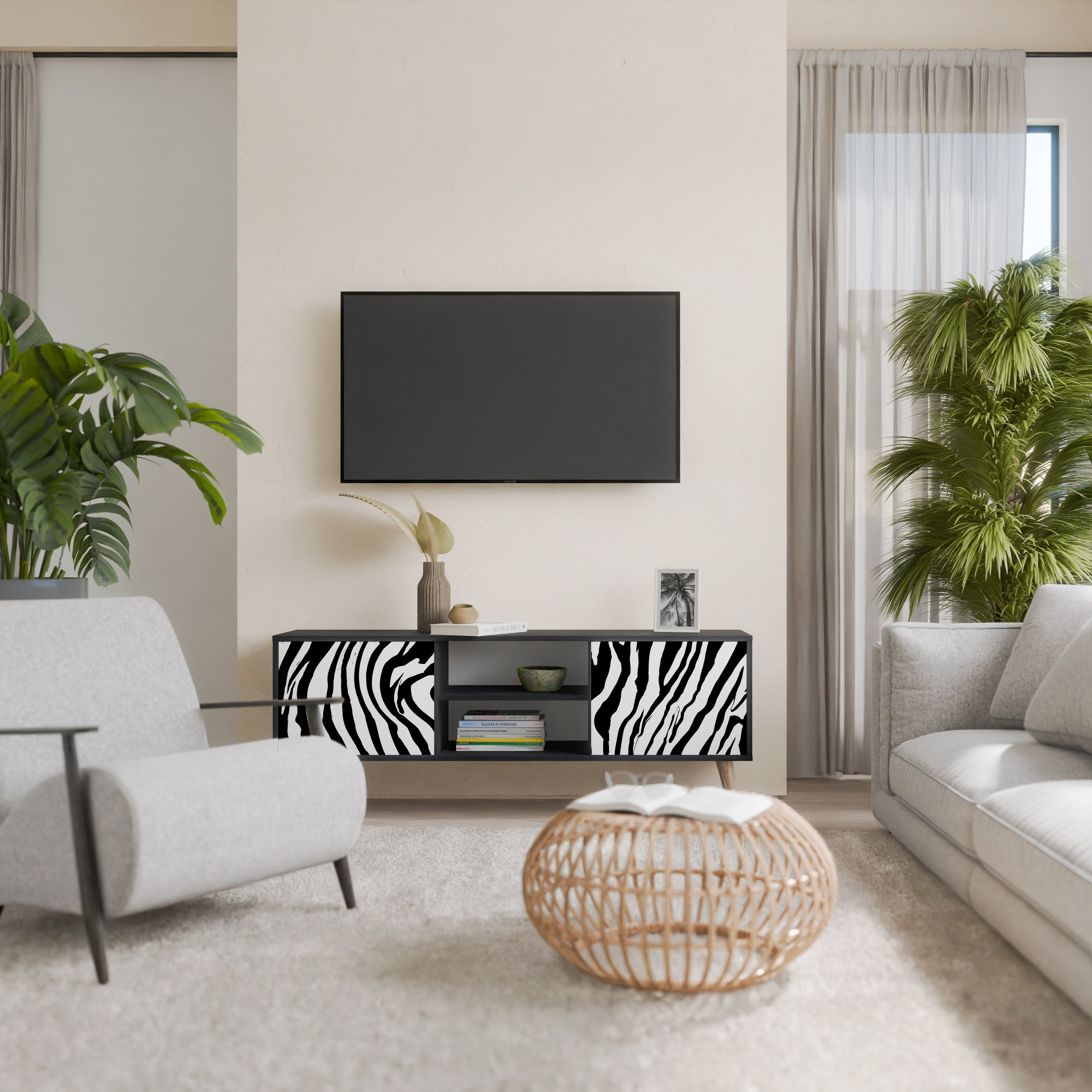 Mueble de TV SPLENDID ZEBRA de 2 puertas con acabado negro