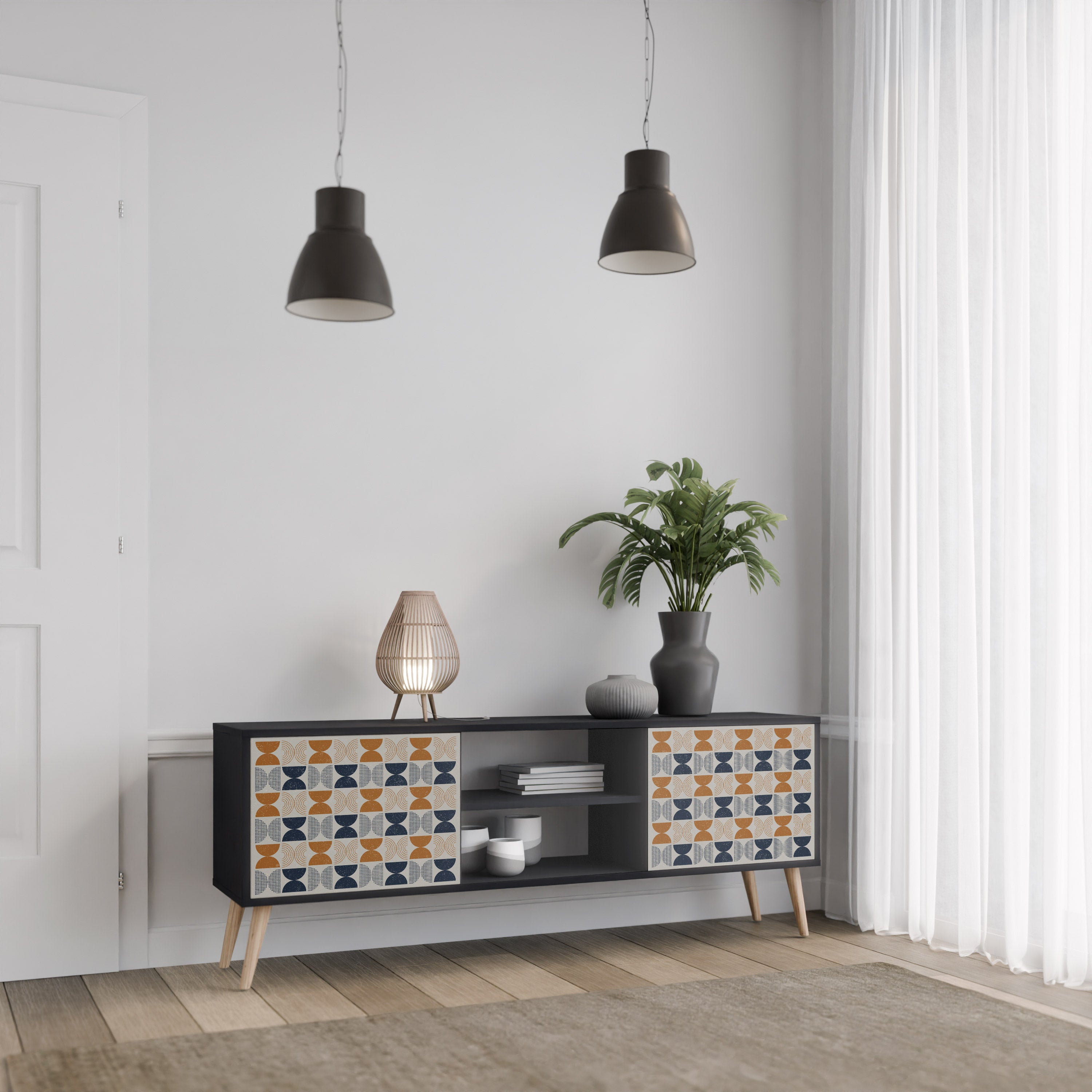 Mueble de TV de 2 puertas REFLECTION RANGE en acabado negro