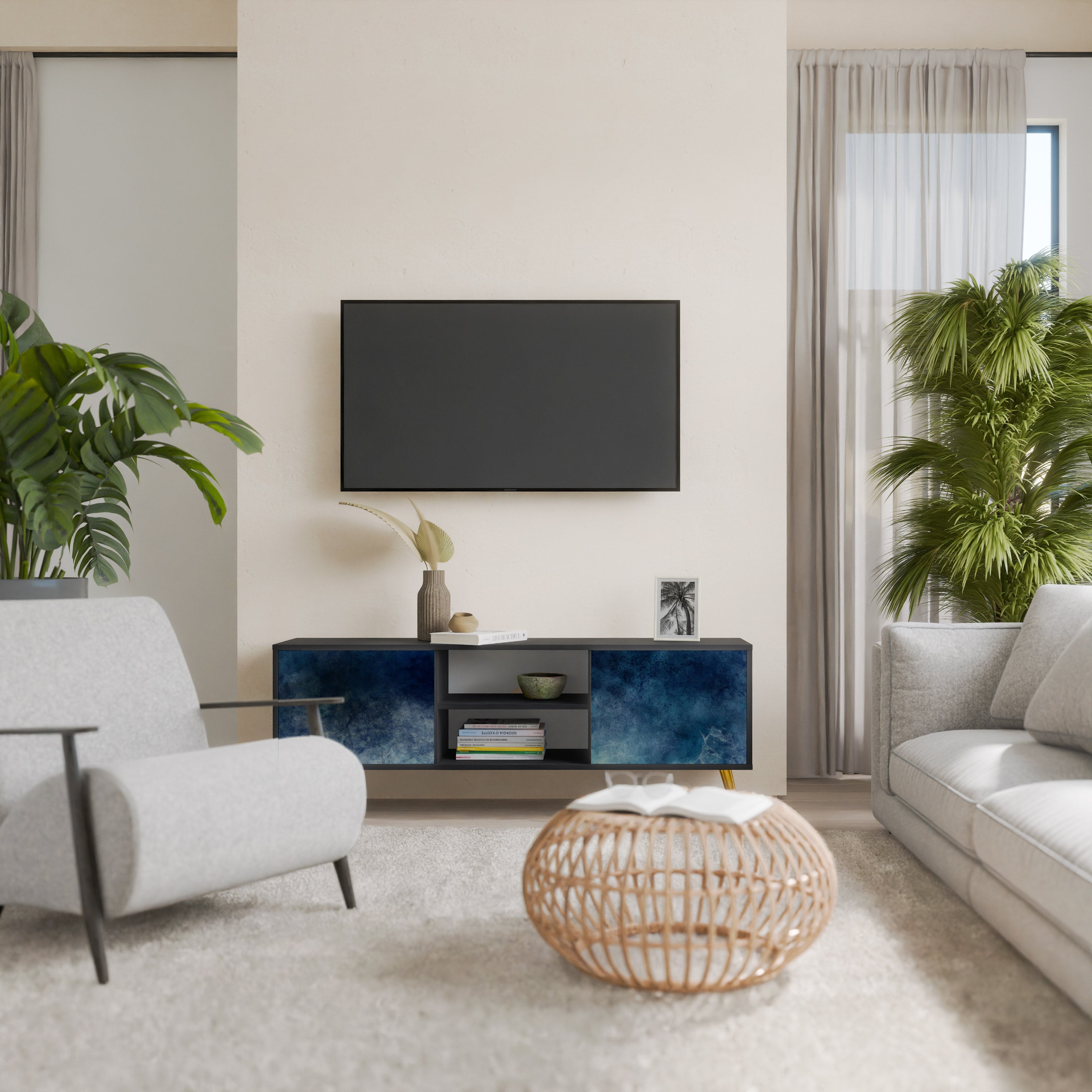 Mueble de TV de 2 puertas CELESTIAL FALL en acabado negro