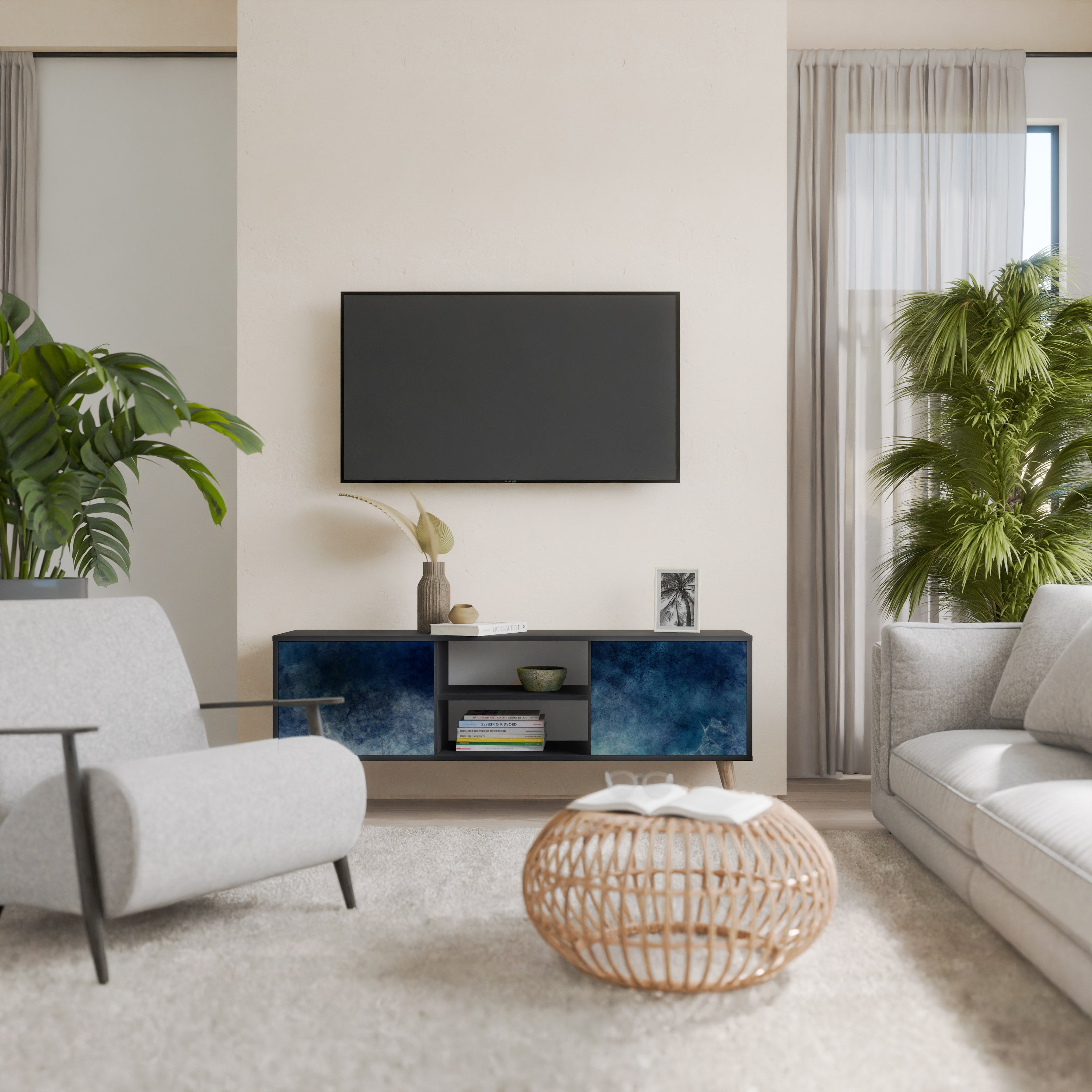 Mueble de TV de 2 puertas CELESTIAL FALL en acabado negro