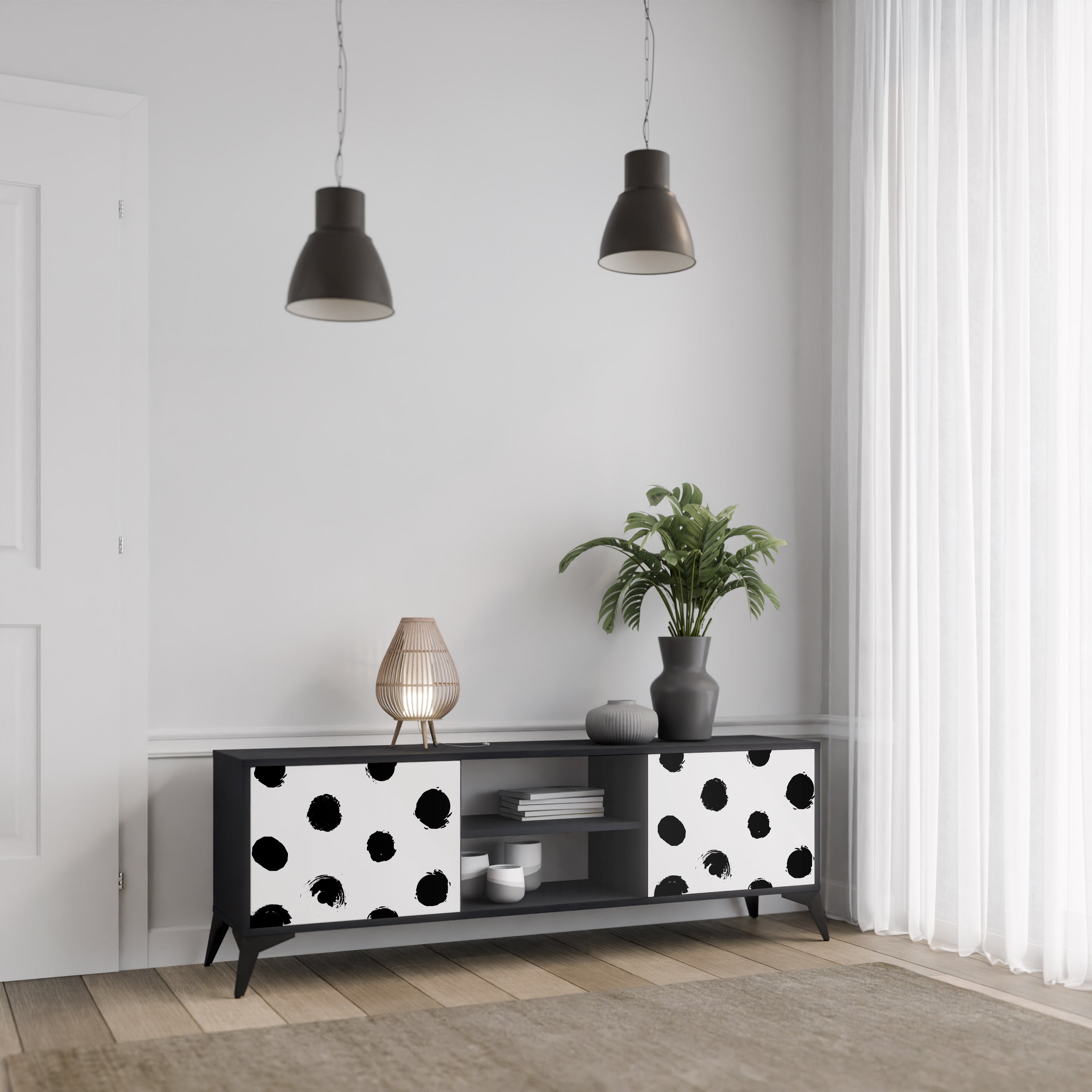 SLIPPING MINUTES Mueble para TV de 2 puertas con acabado negro
