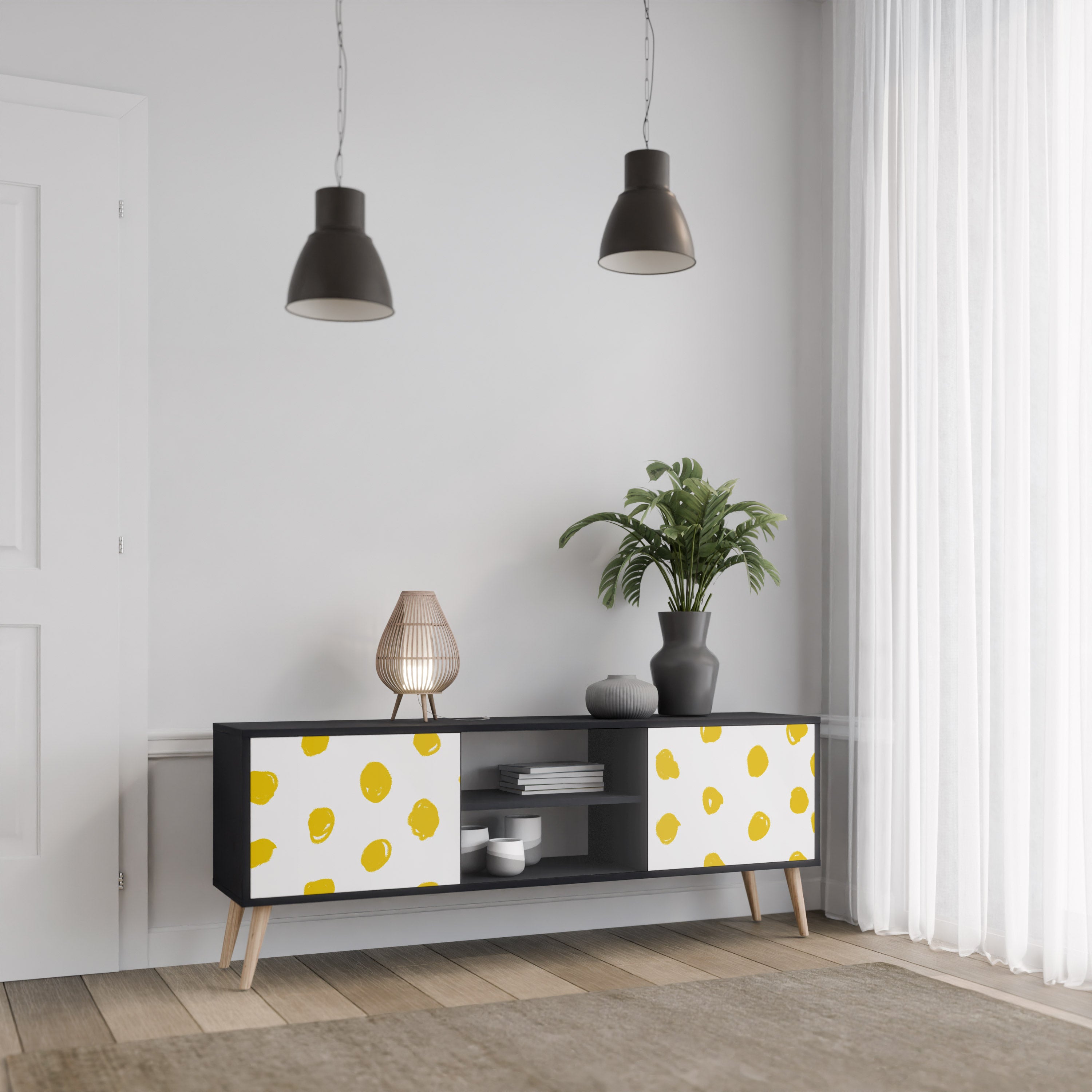 Mueble de TV de 2 puertas RADIANT REVERIE con acabado negro