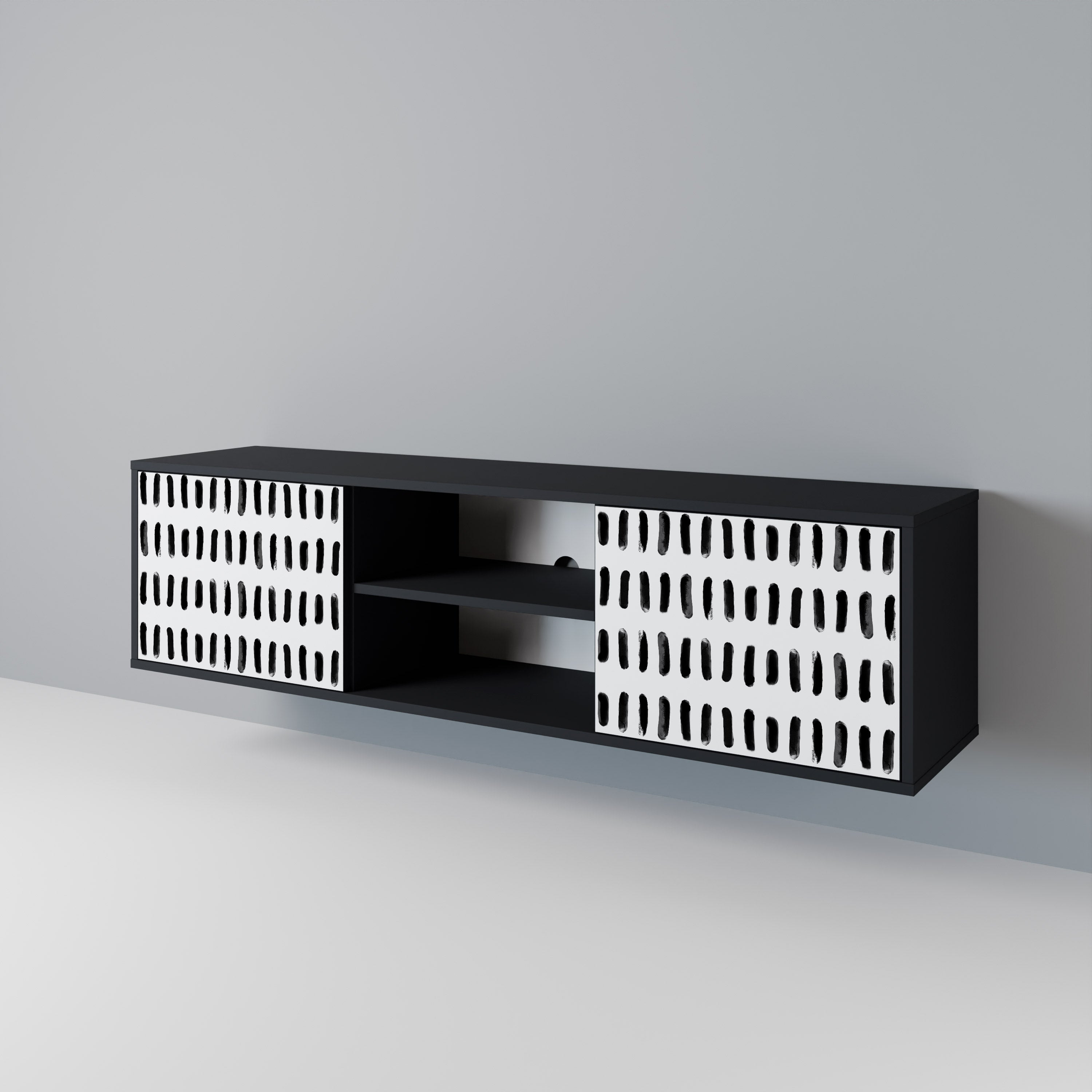 Mueble de TV de 2 puertas NIGHTY MELODIES con acabado negro