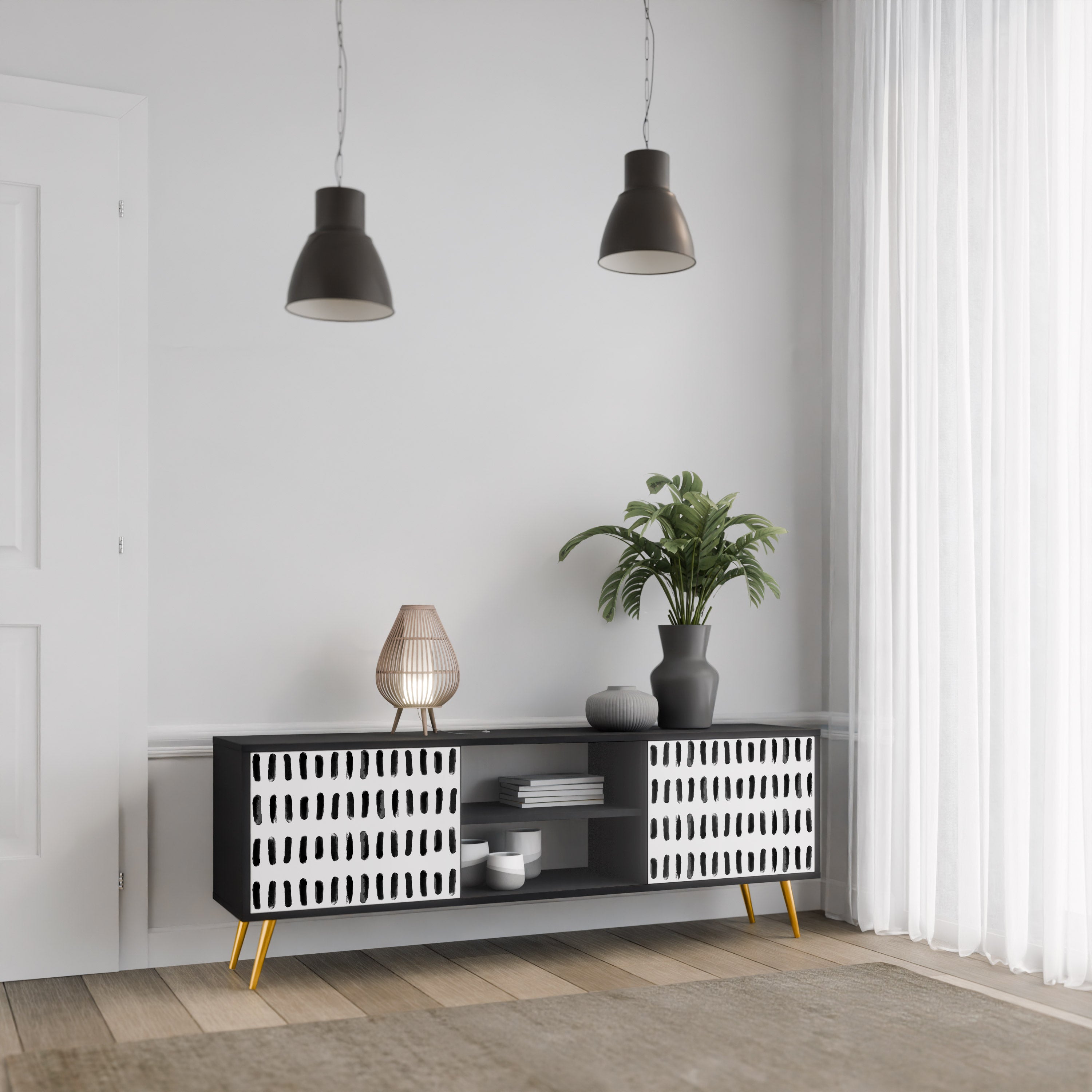 Mueble de TV de 2 puertas NIGHTY MELODIES con acabado negro