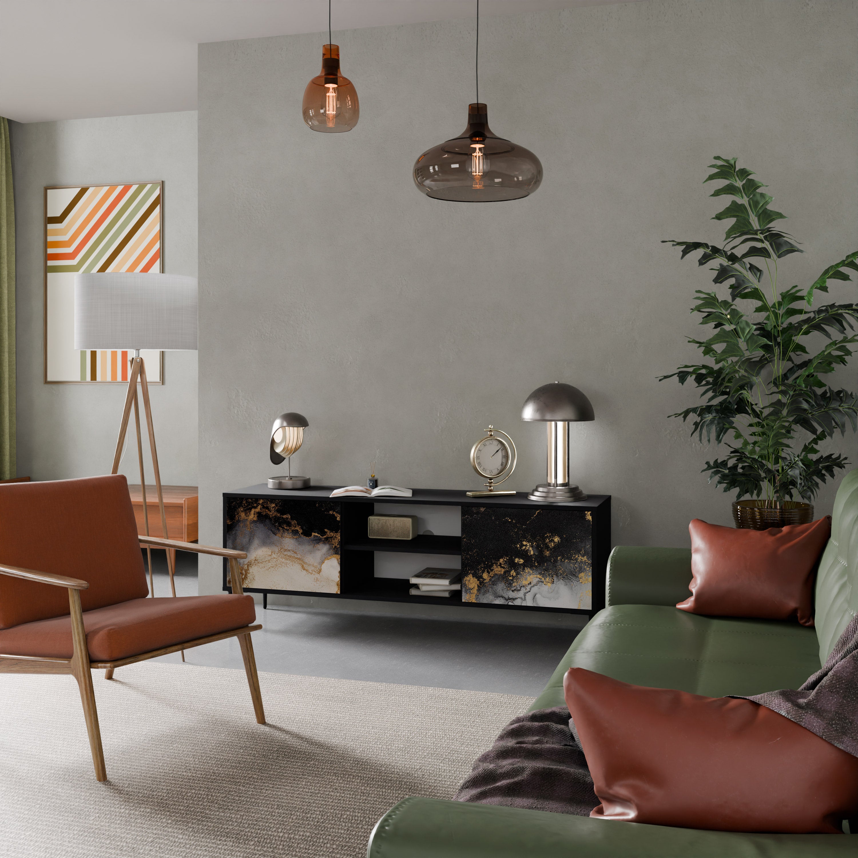 Mueble de TV de 2 puertas MARBLE OF TOMORROW en acabado negro