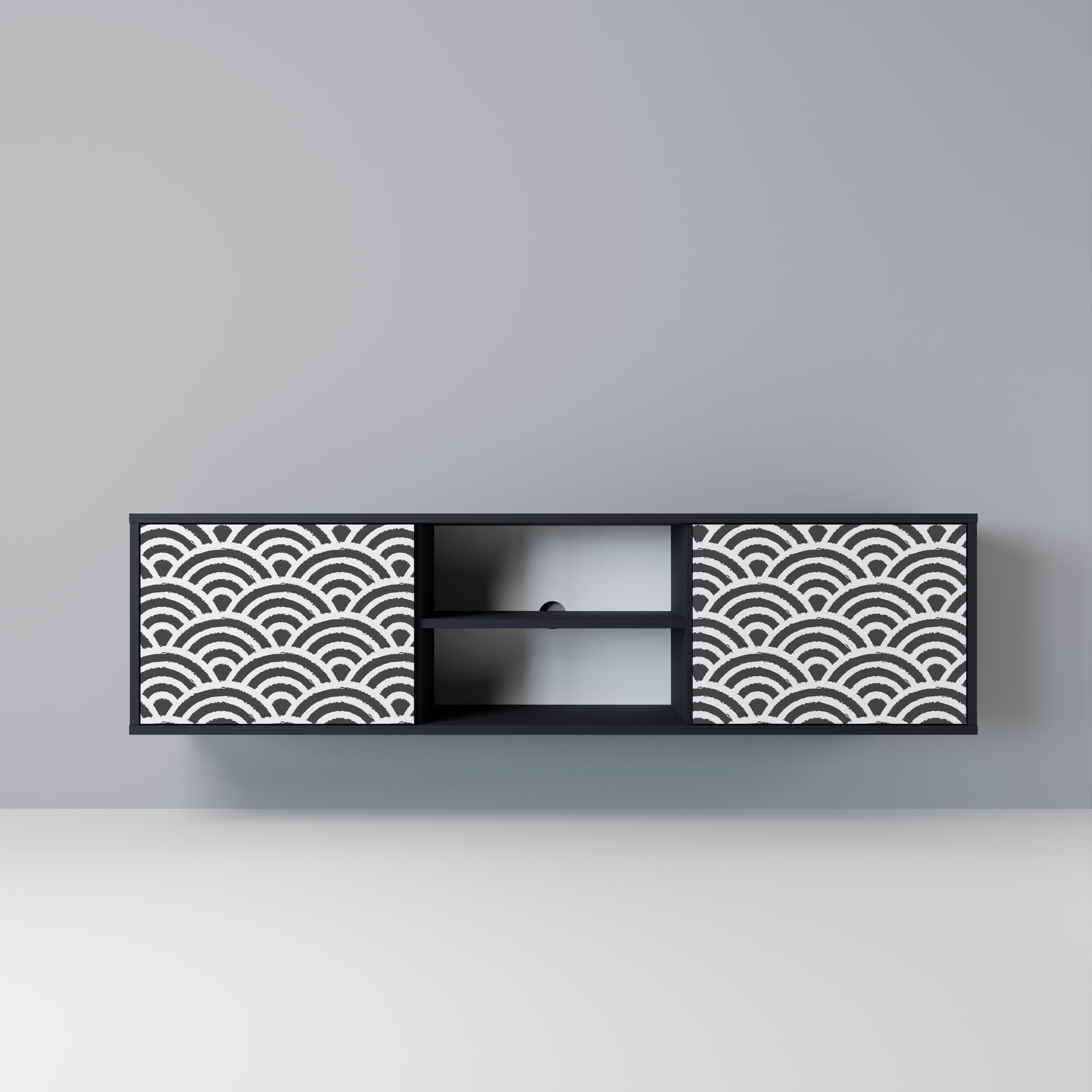 Mueble de TV de 2 puertas GLOOMY HOST con acabado negro