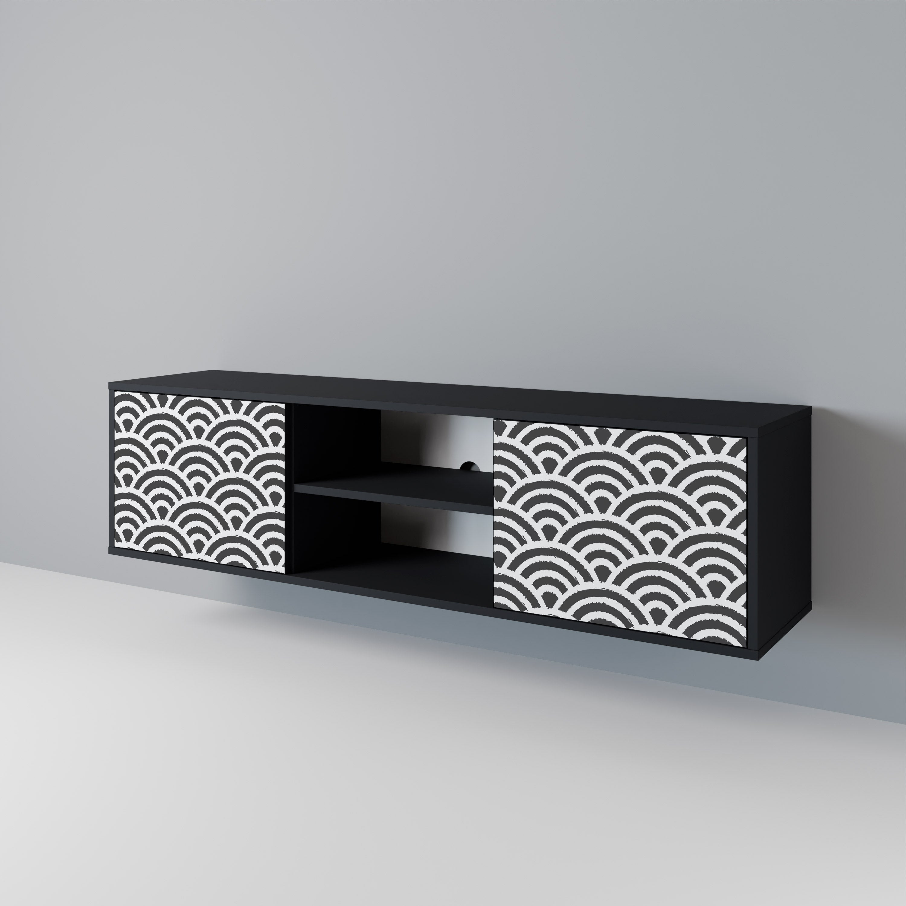 Mueble de TV de 2 puertas GLOOMY HOST con acabado negro