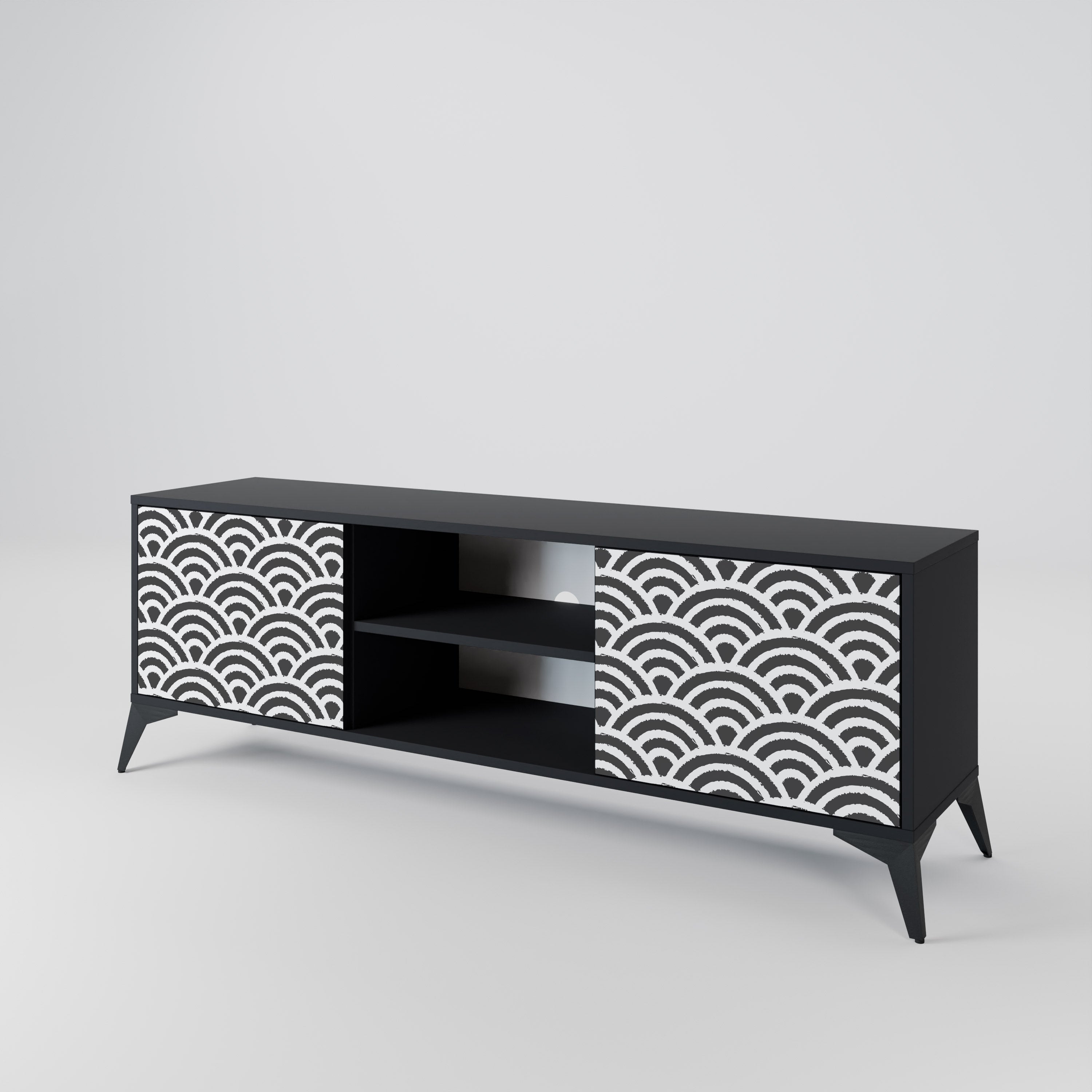 Mueble de TV de 2 puertas GLOOMY HOST con acabado negro