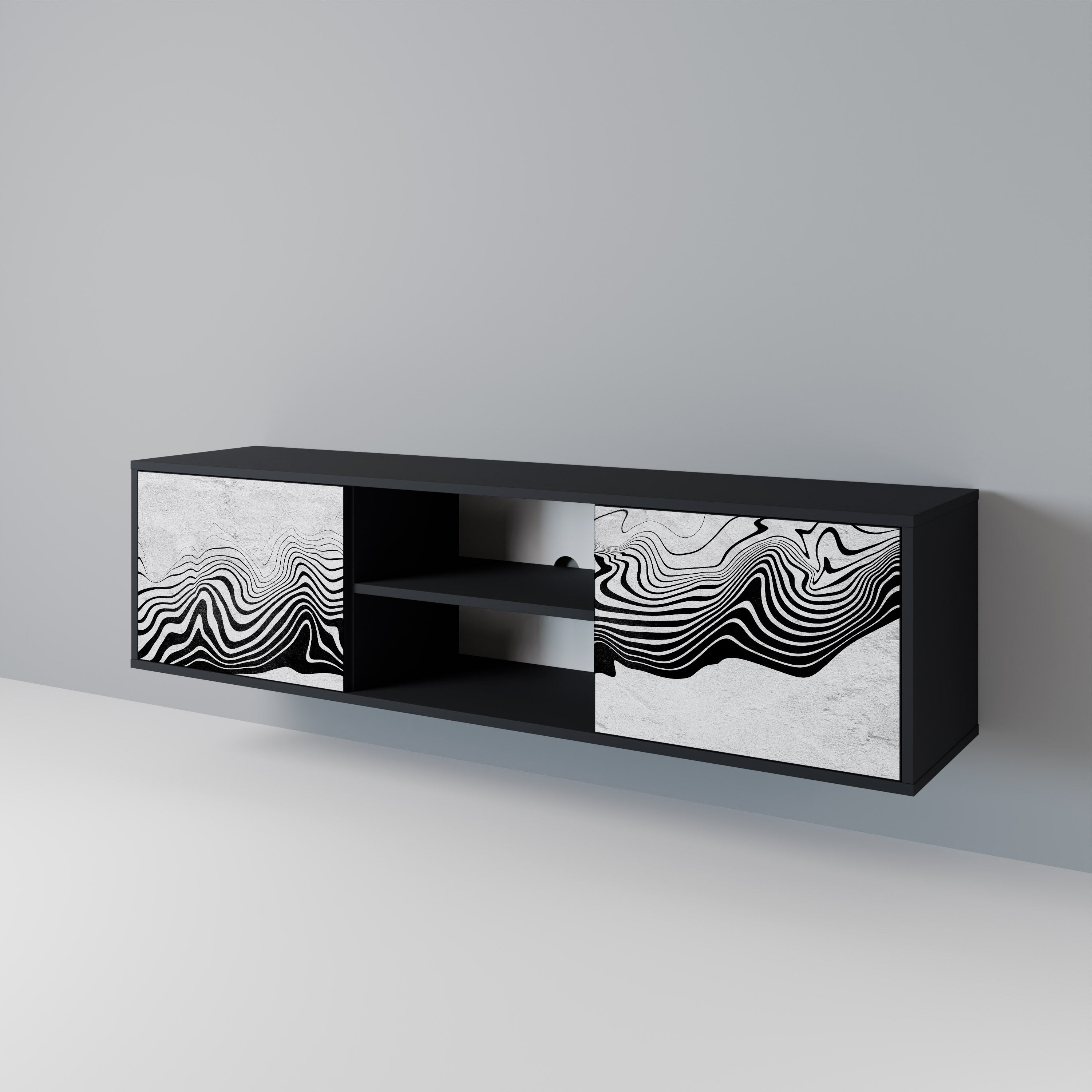Mueble de TV MIRAGE MONOCROMÁTICO de 2 puertas con acabado negro