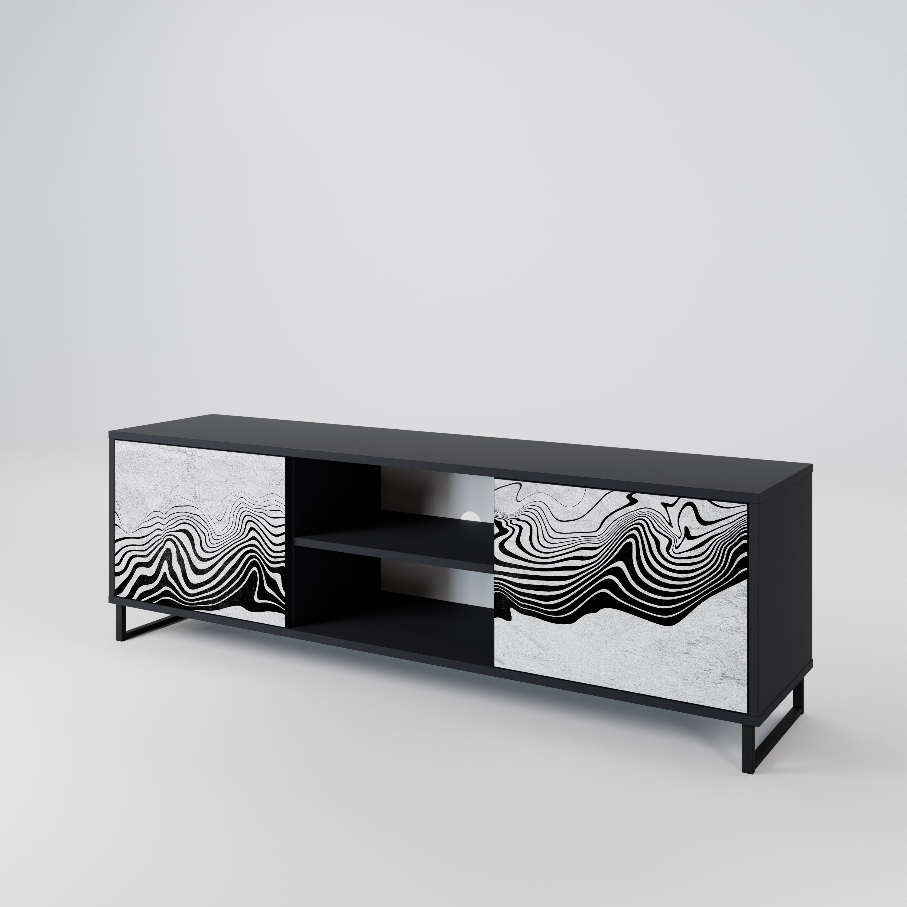 Mueble de TV MIRAGE MONOCROMÁTICO de 2 puertas con acabado negro