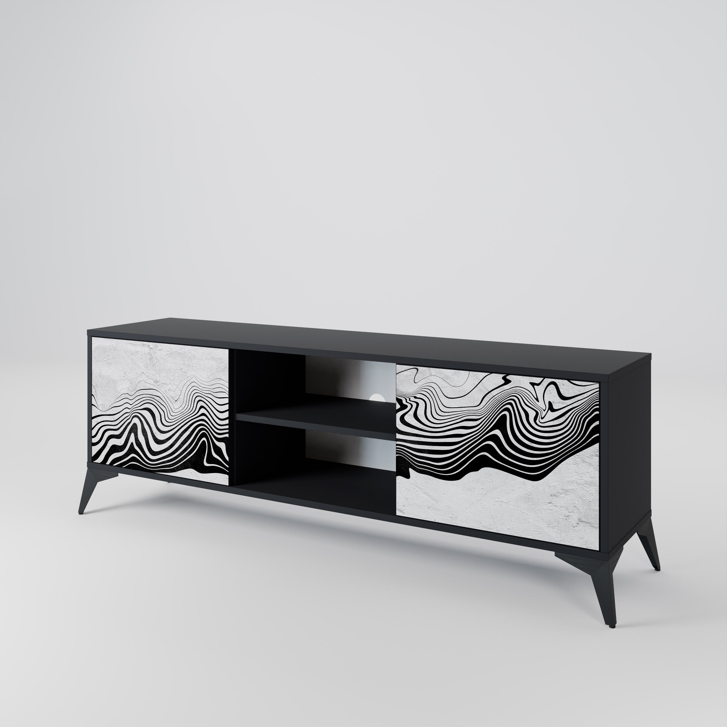 Mueble de TV MIRAGE MONOCROMÁTICO de 2 puertas con acabado negro