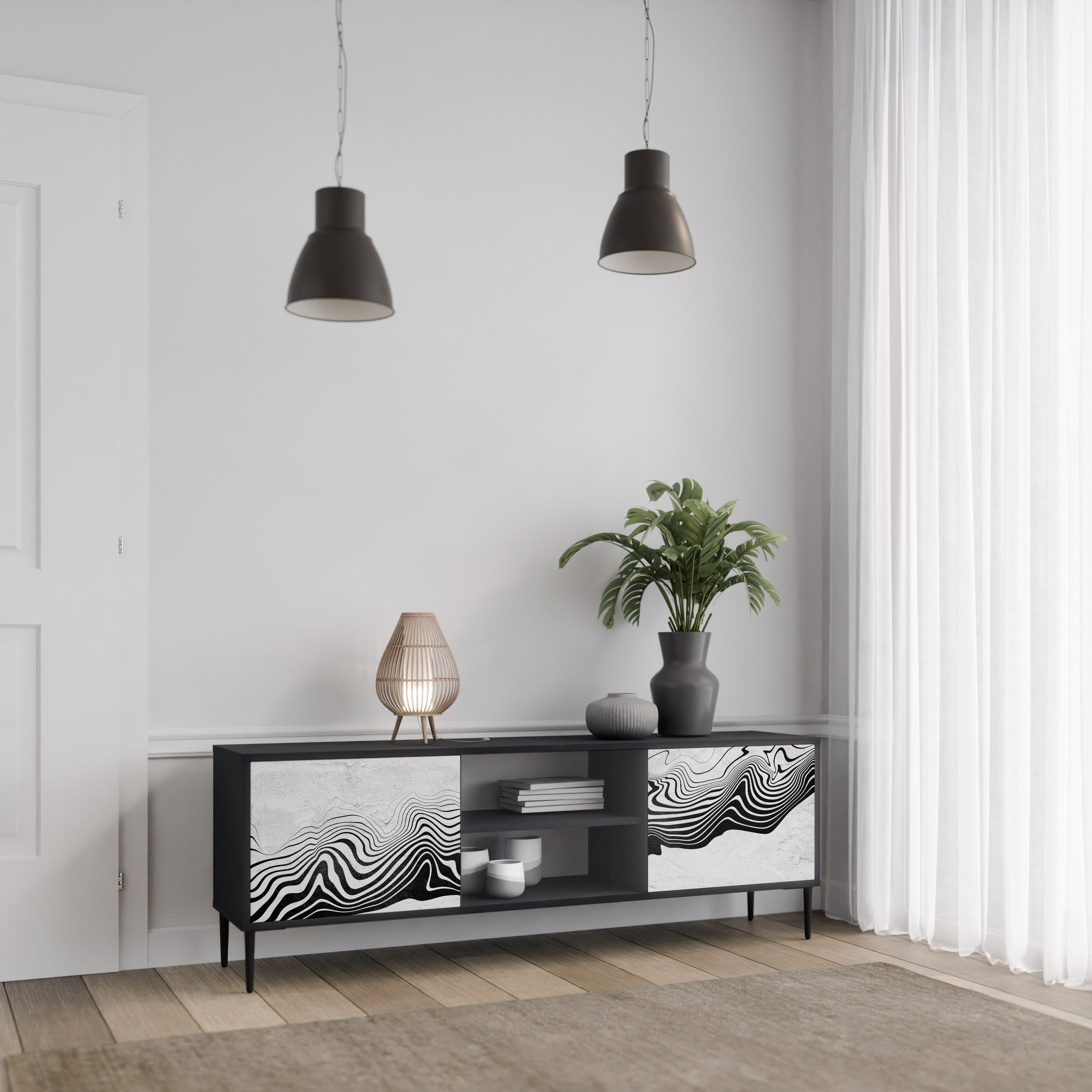 Mueble de TV MIRAGE MONOCROMÁTICO de 2 puertas con acabado negro