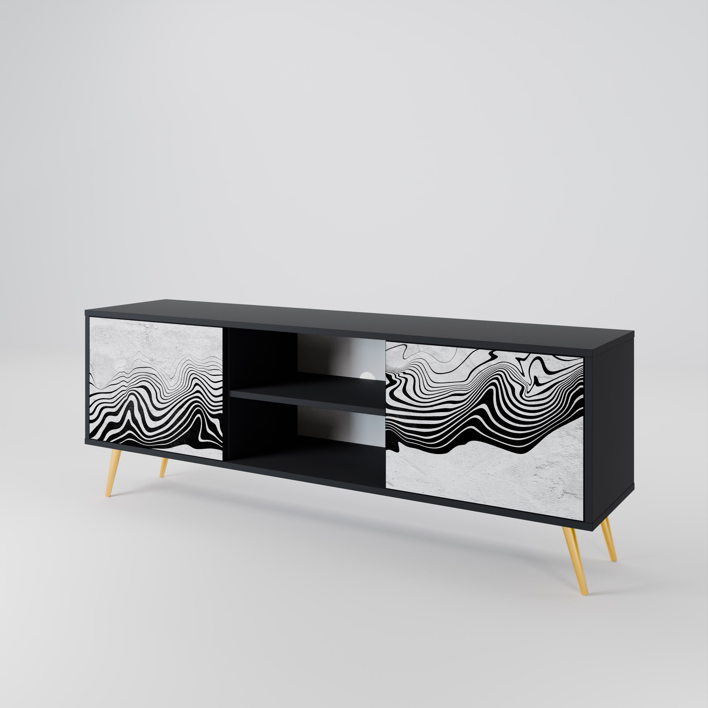 Mueble de TV MIRAGE MONOCROMÁTICO de 2 puertas con acabado negro