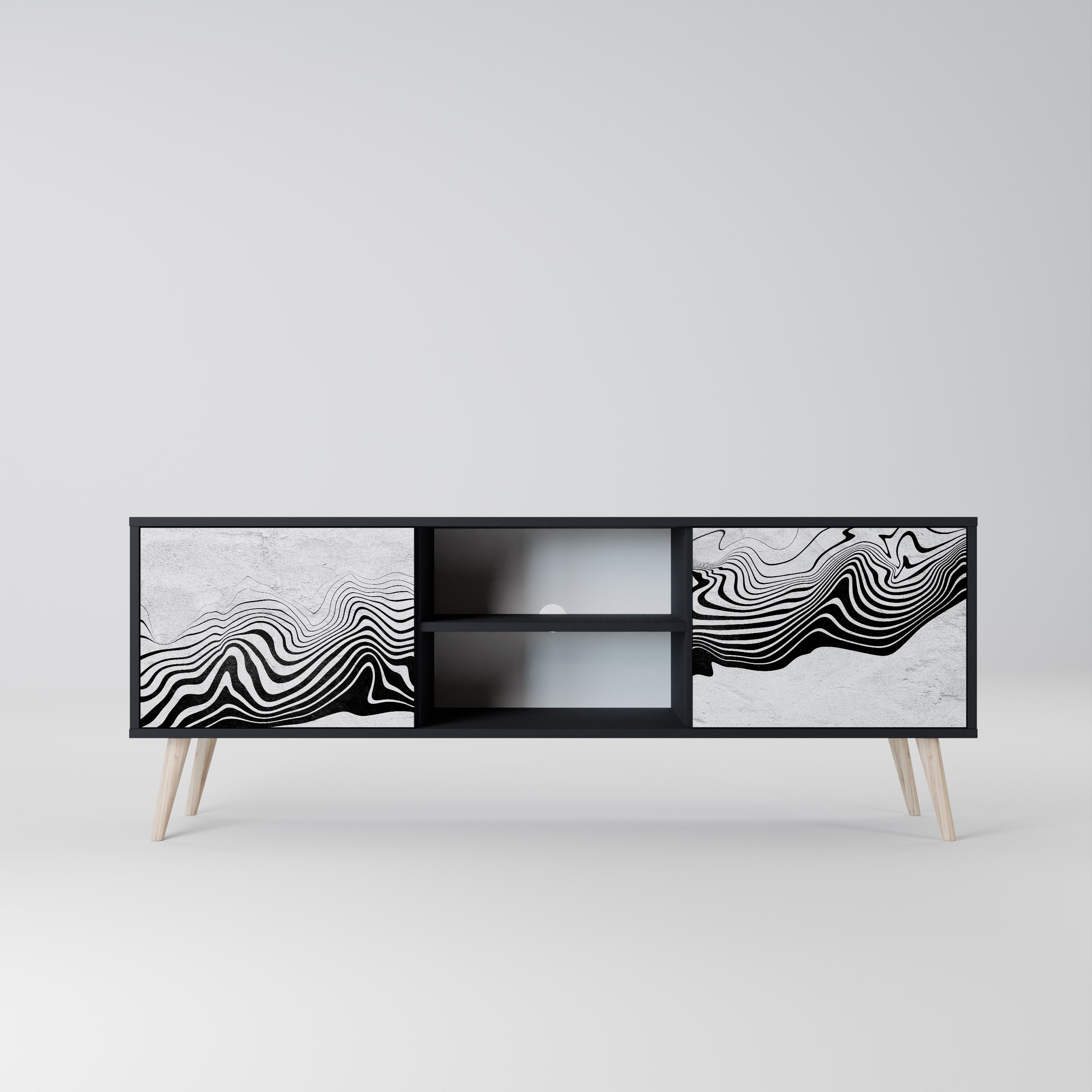 Mueble de TV MIRAGE MONOCROMÁTICO de 2 puertas con acabado negro