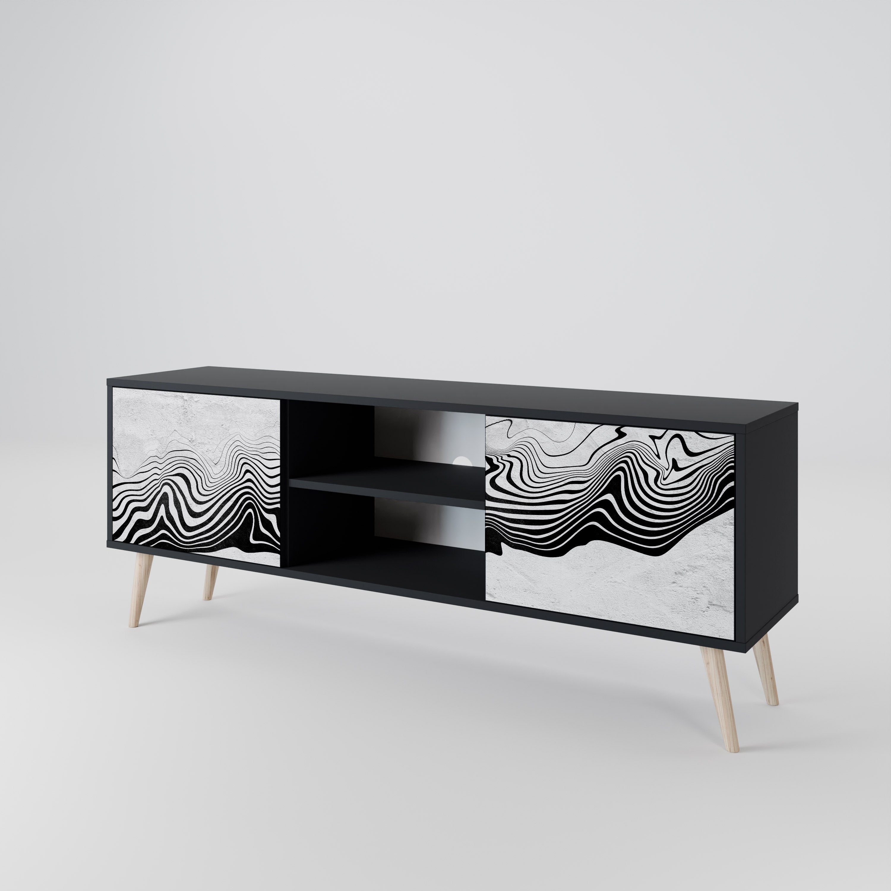Mueble de TV MIRAGE MONOCROMÁTICO de 2 puertas con acabado negro
