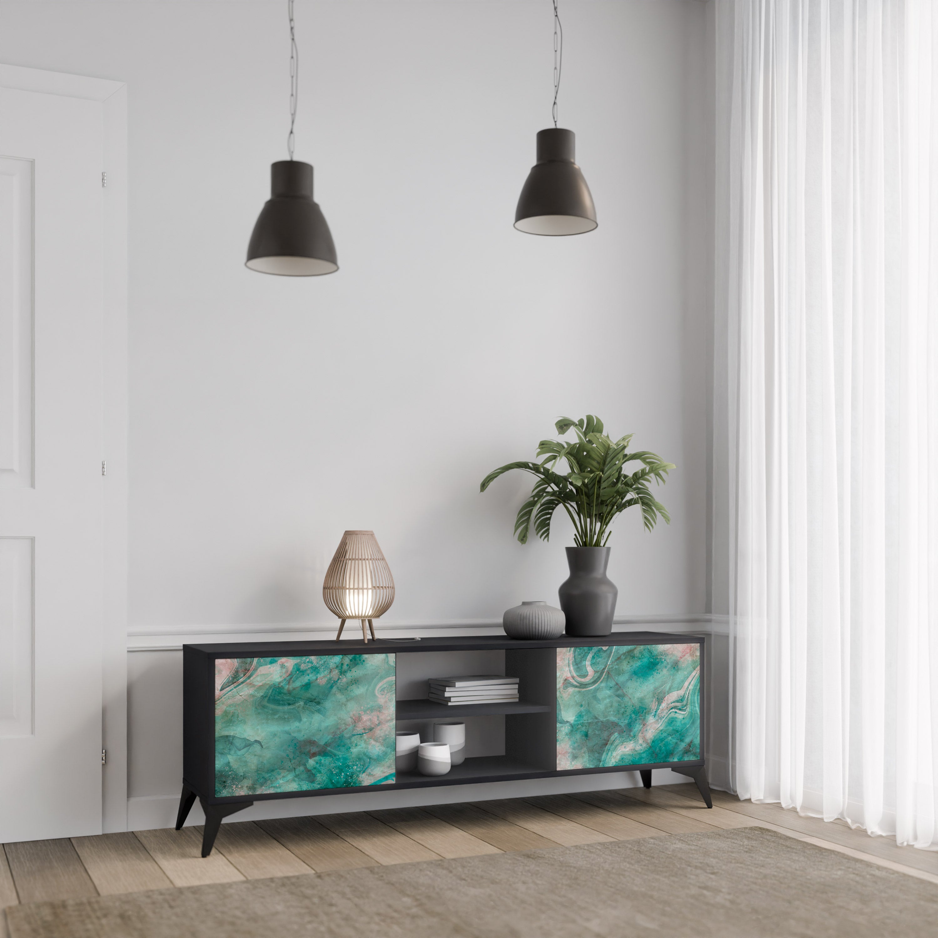 Mueble de TV de 2 puertas ABSTRACT ALCHEMY en acabado negro