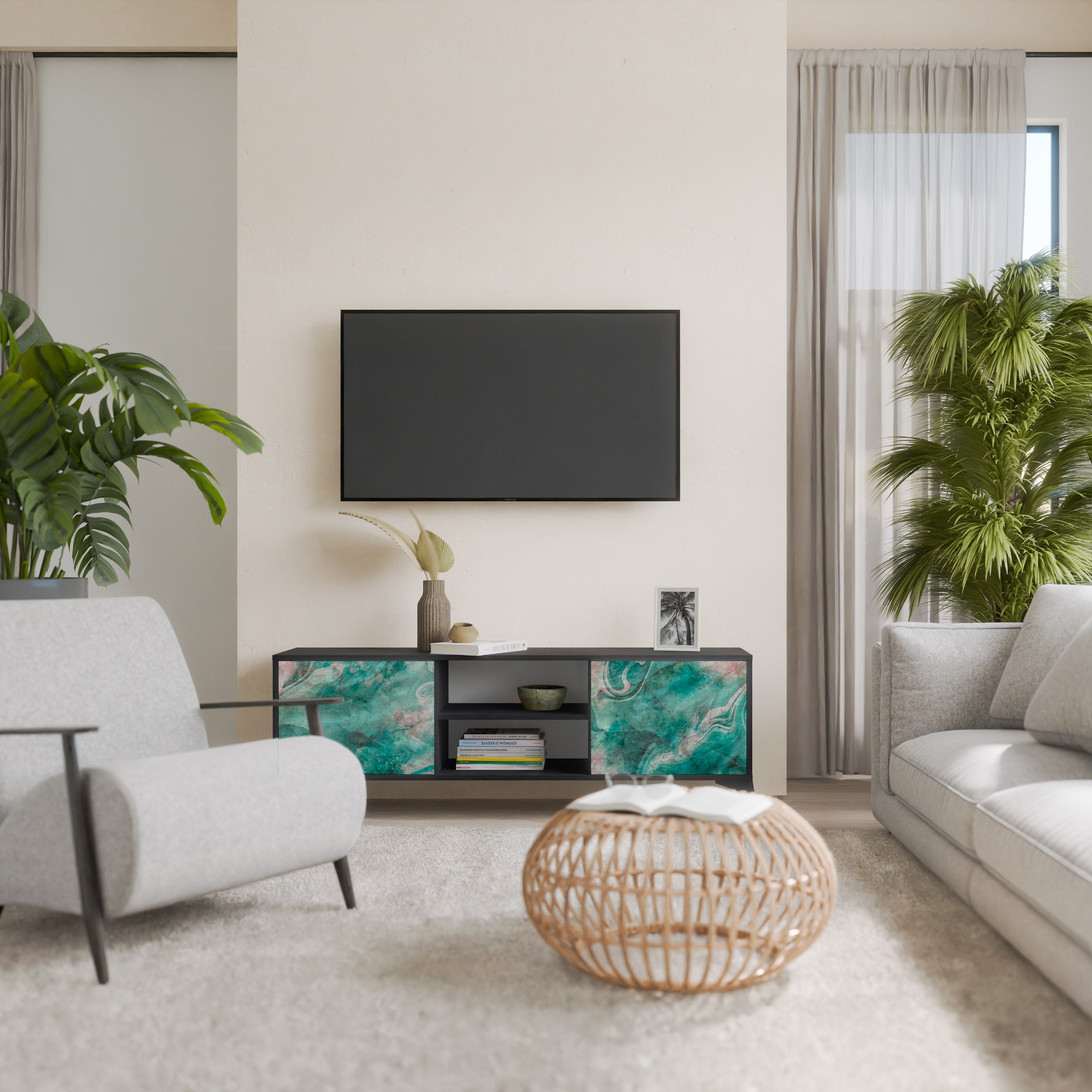 Mueble de TV de 2 puertas ABSTRACT ALCHEMY en acabado negro