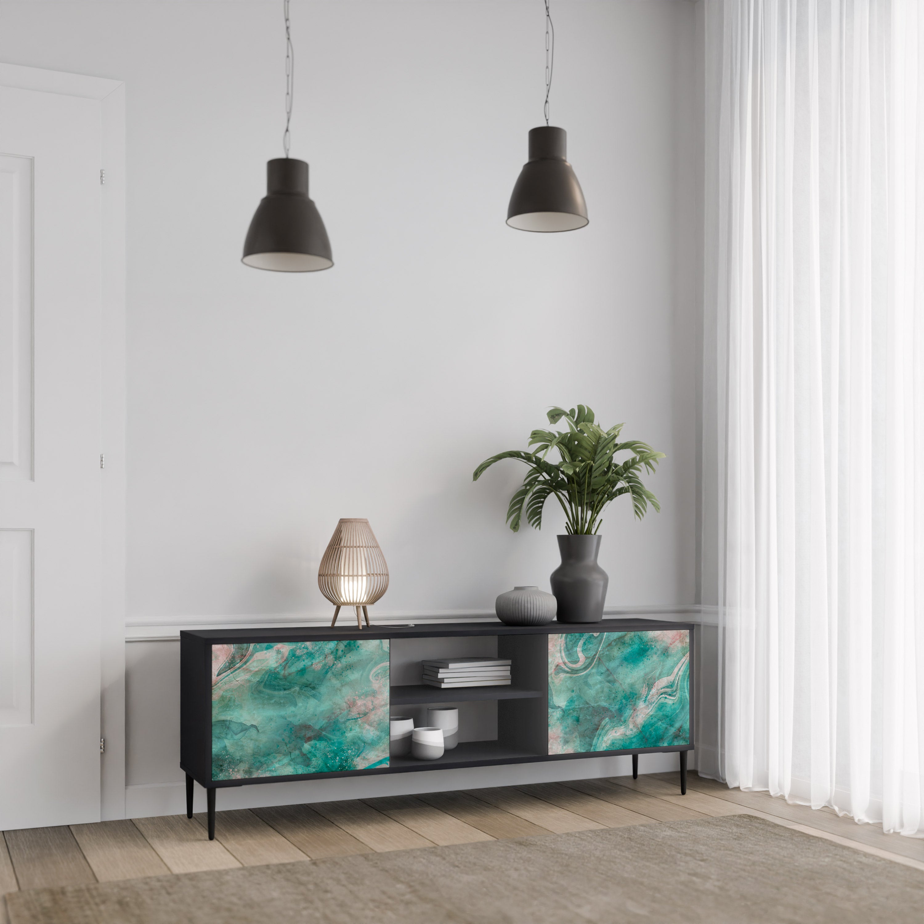 Mueble de TV de 2 puertas ABSTRACT ALCHEMY en acabado negro