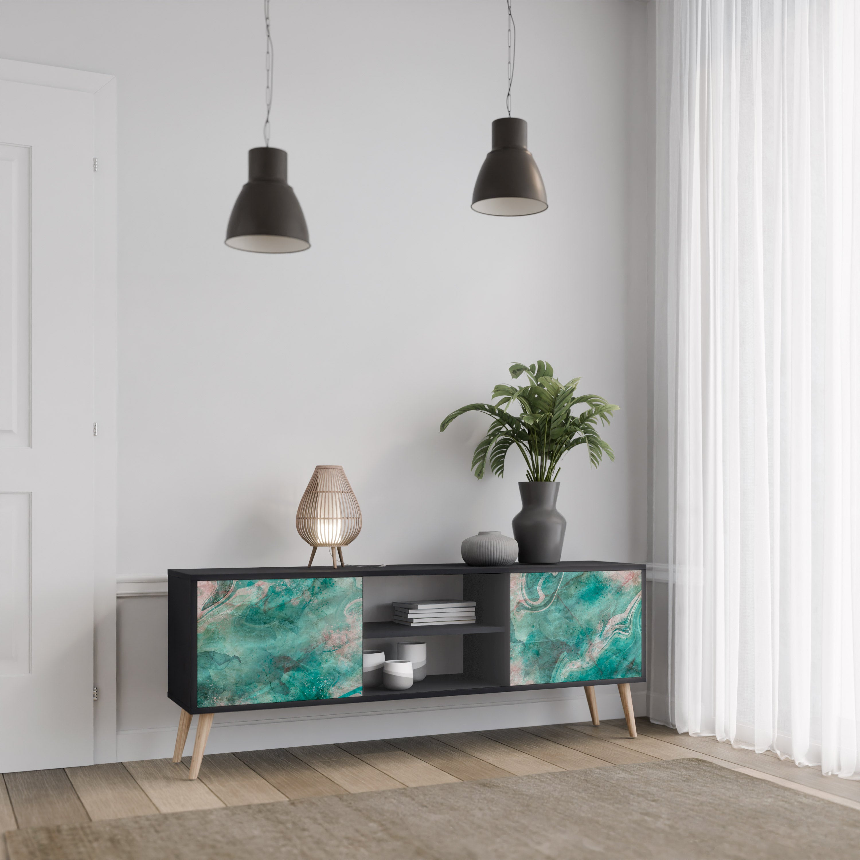 Mueble de TV de 2 puertas ABSTRACT ALCHEMY en acabado negro