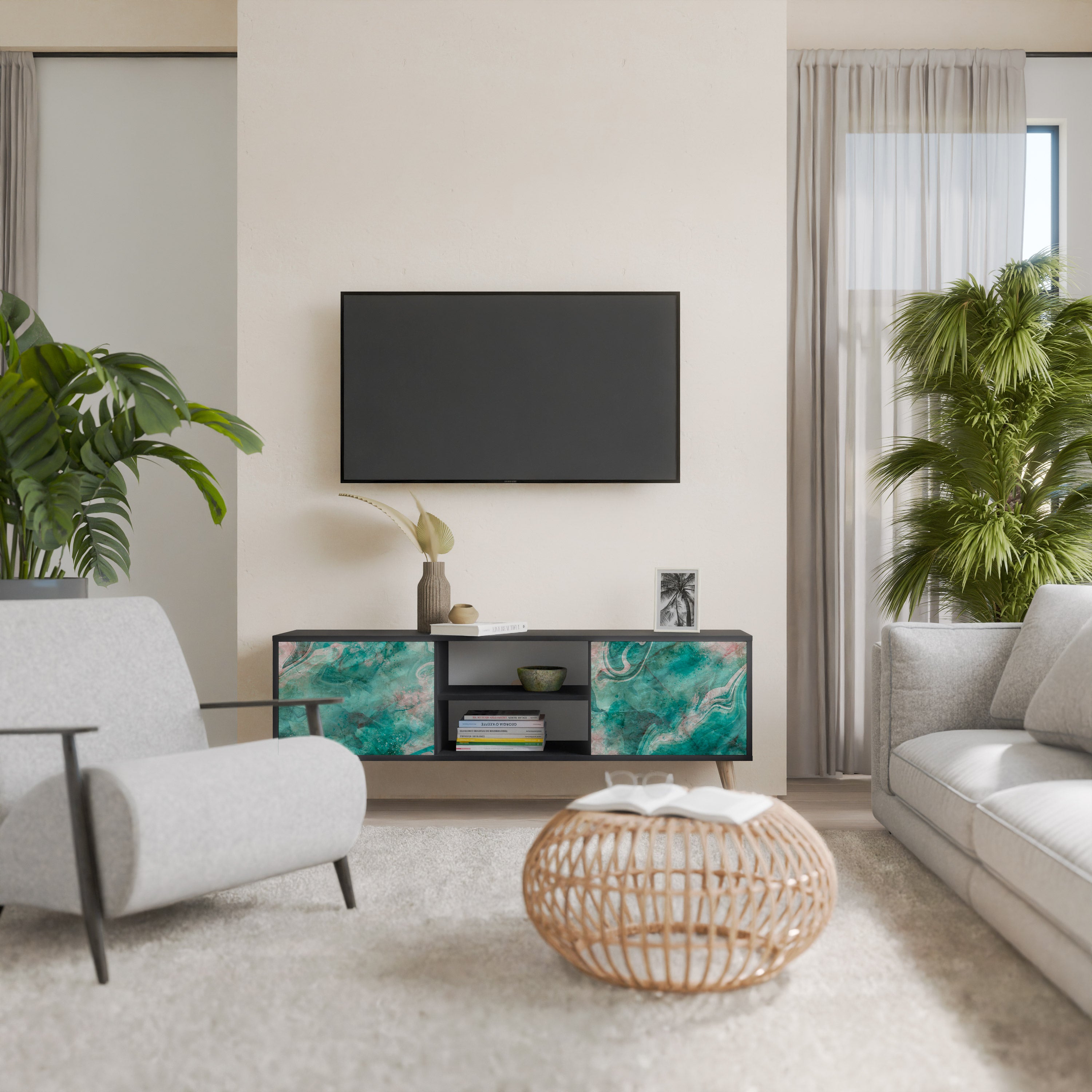 Mueble de TV de 2 puertas ABSTRACT ALCHEMY en acabado negro