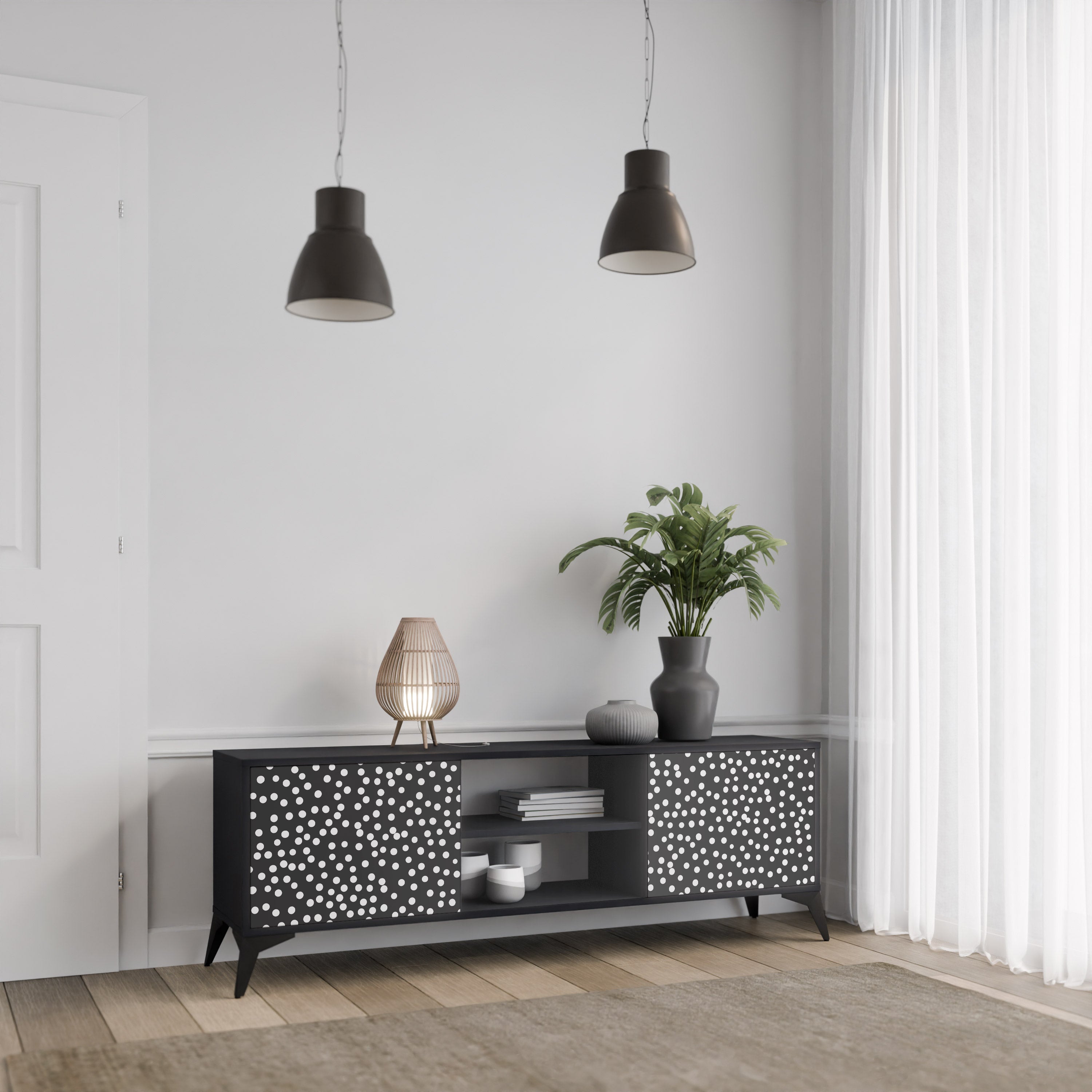 Mueble de TV de 2 puertas BLINDING LIGHTS con acabado negro