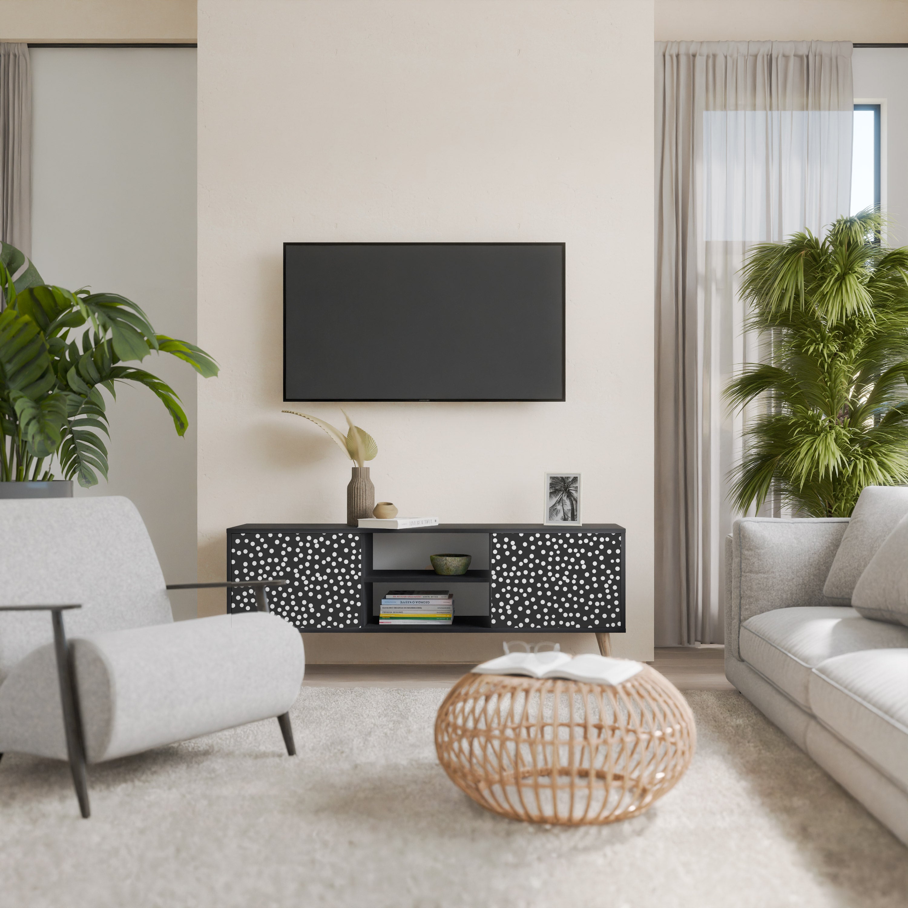 Mueble de TV de 2 puertas BLINDING LIGHTS con acabado negro