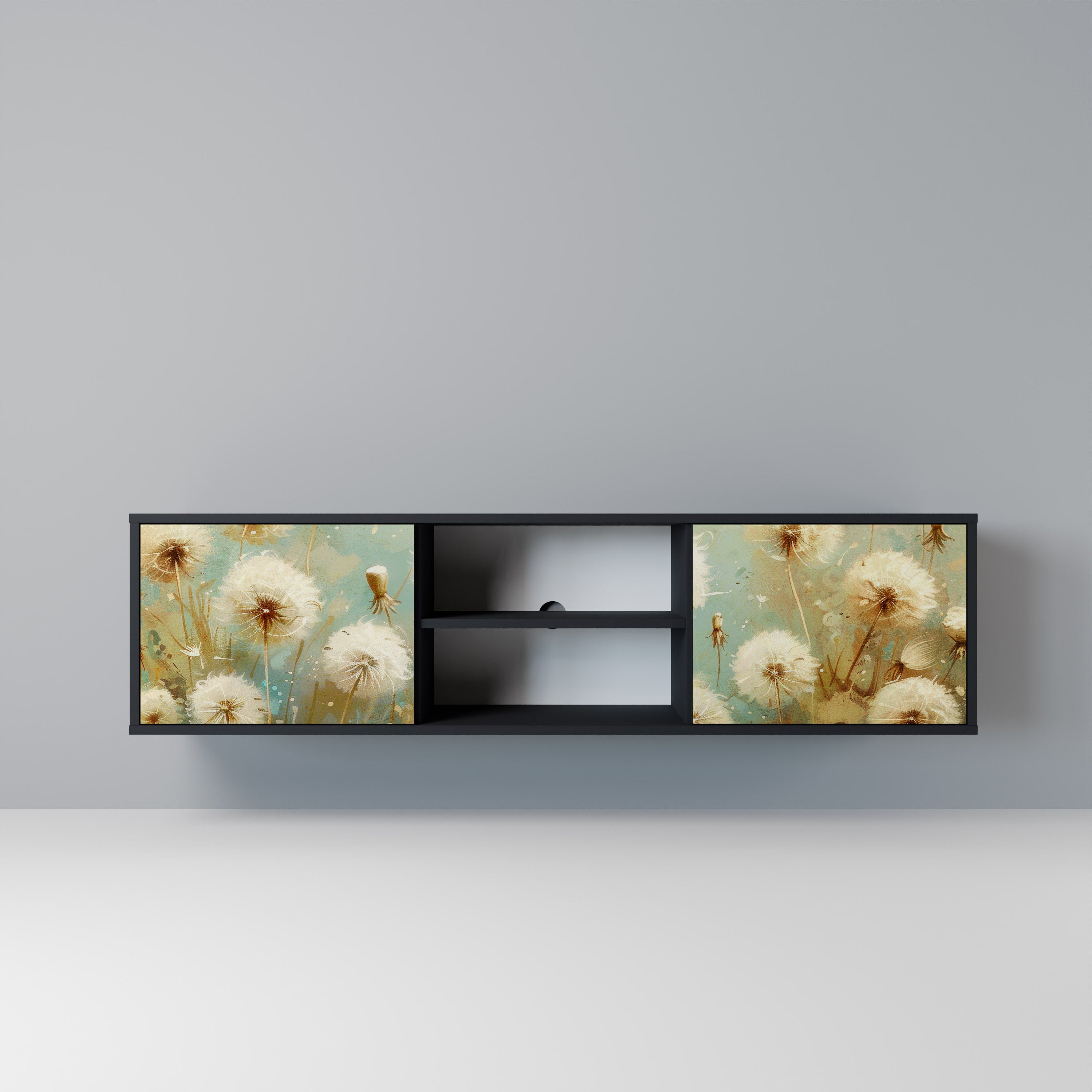 Mueble de TV de 2 puertas DREAMY MEADOW con acabado negro