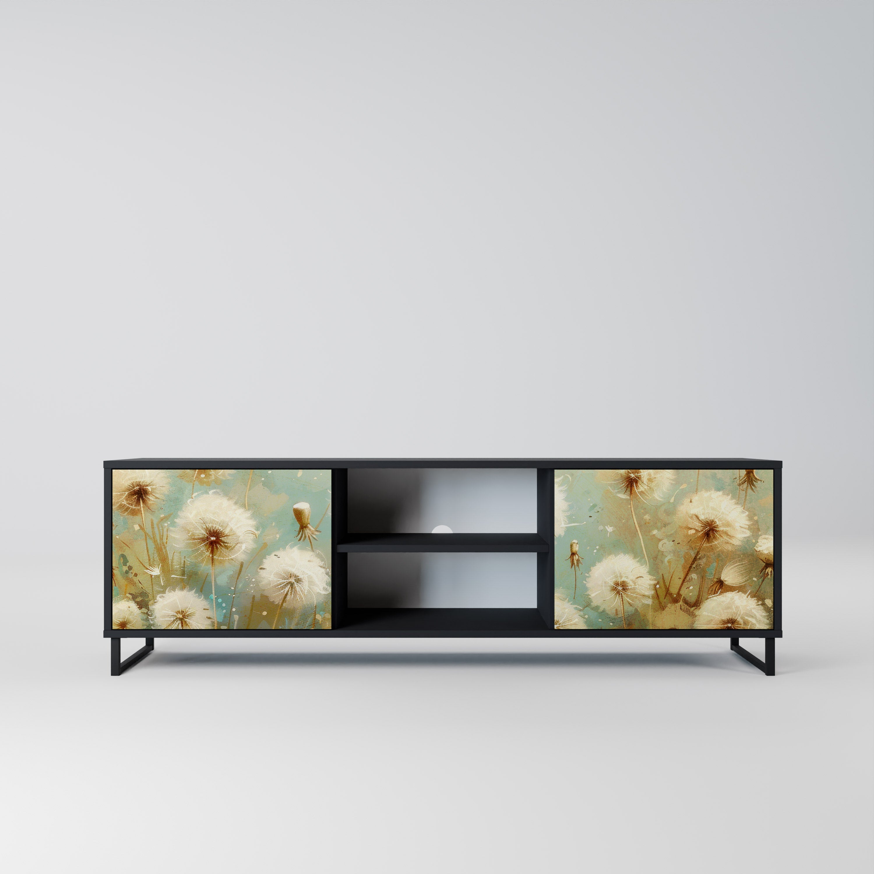 Mueble de TV de 2 puertas DREAMY MEADOW con acabado negro