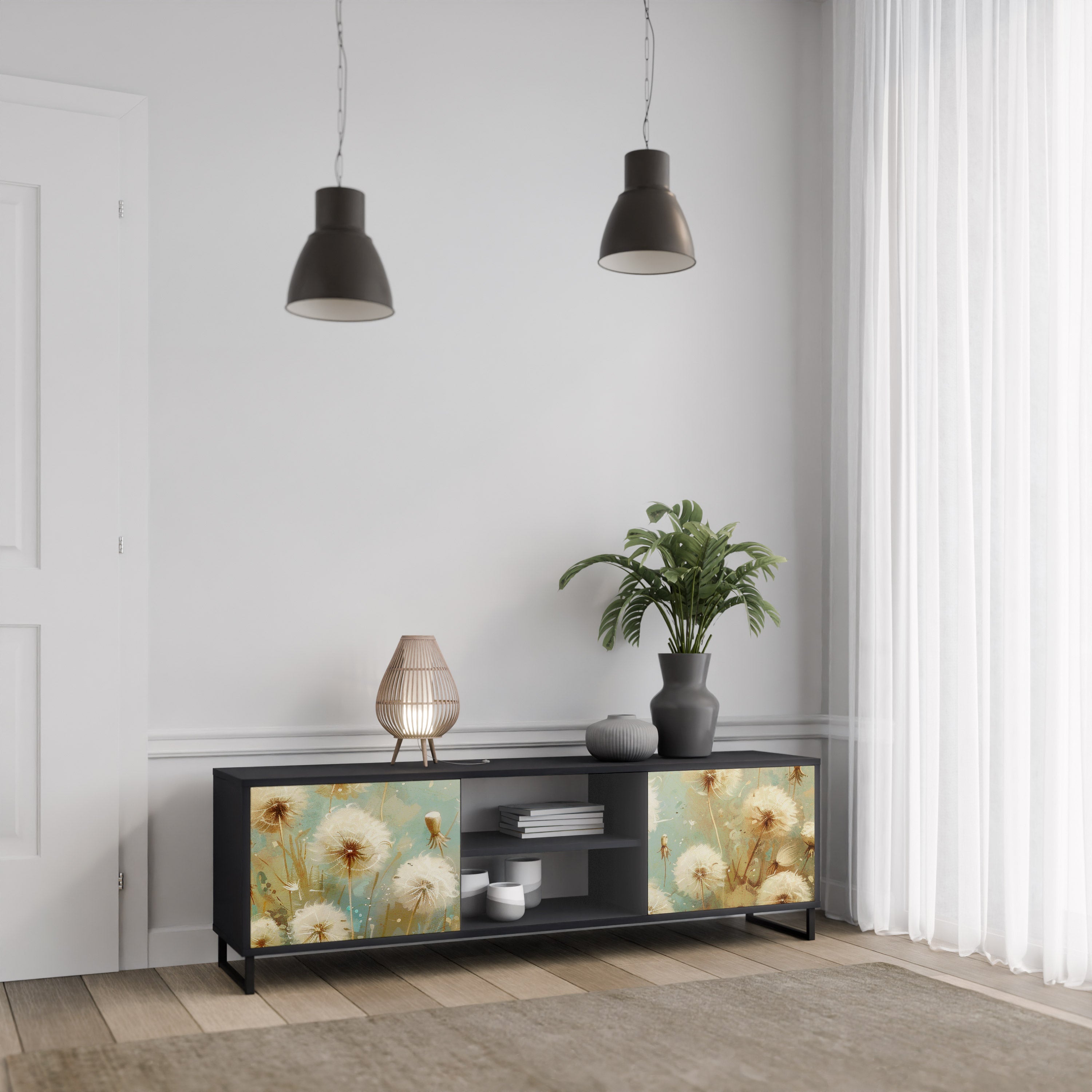 Mueble de TV de 2 puertas DREAMY MEADOW con acabado negro