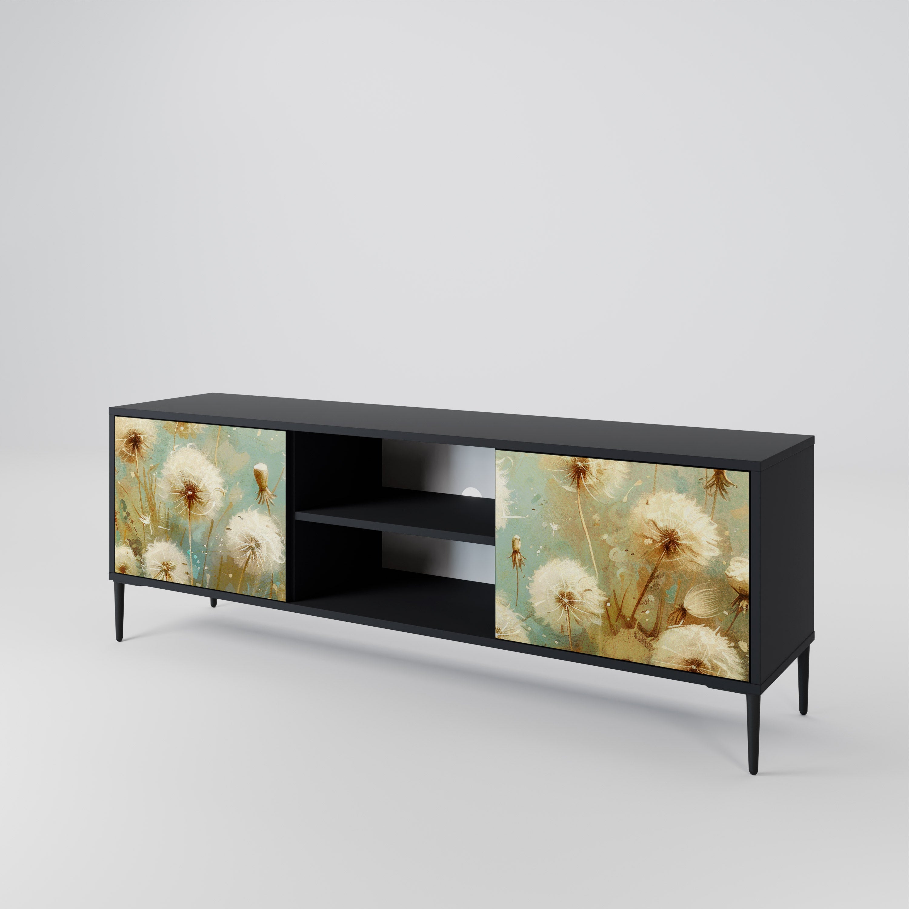 Mueble de TV de 2 puertas DREAMY MEADOW con acabado negro