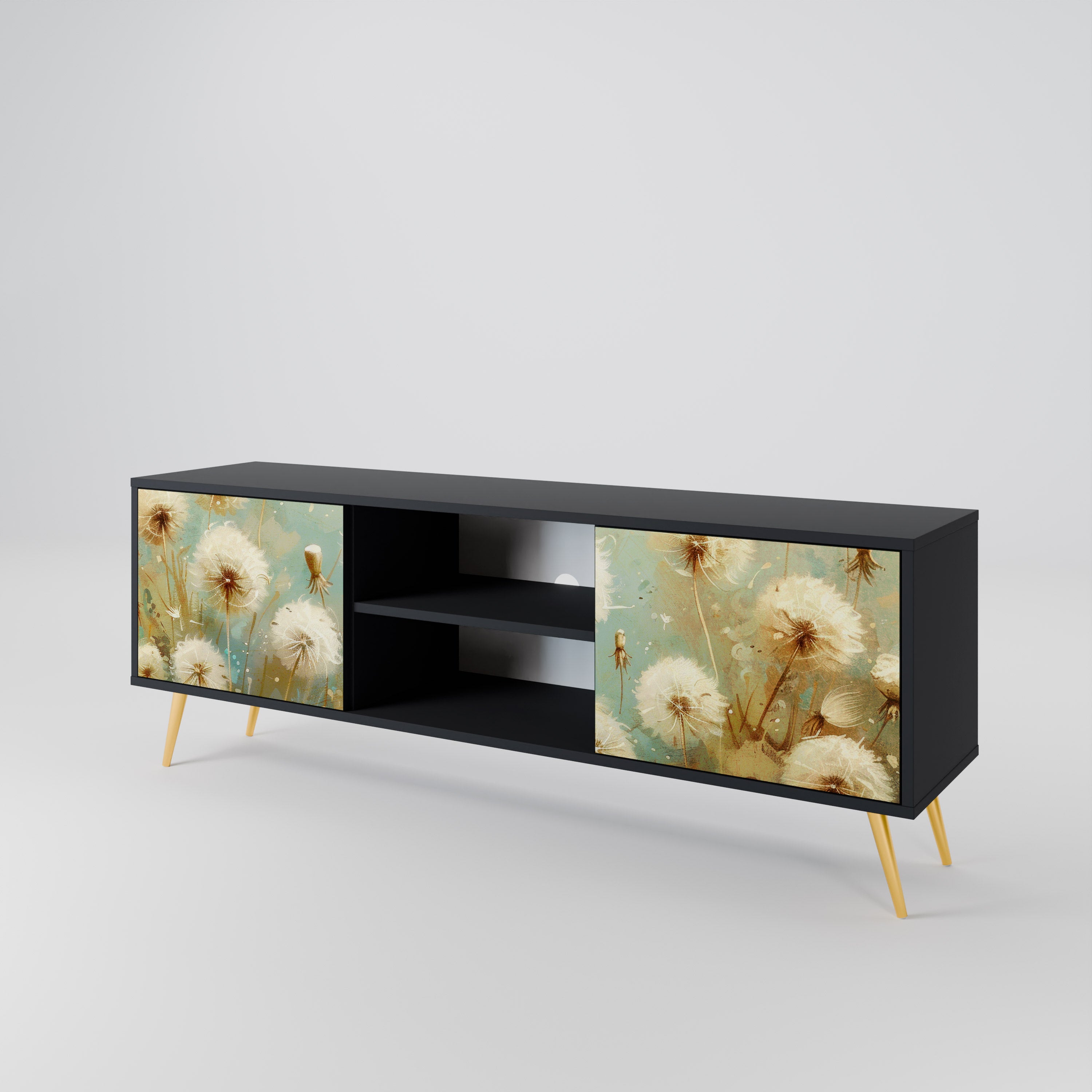 Mueble de TV de 2 puertas DREAMY MEADOW con acabado negro