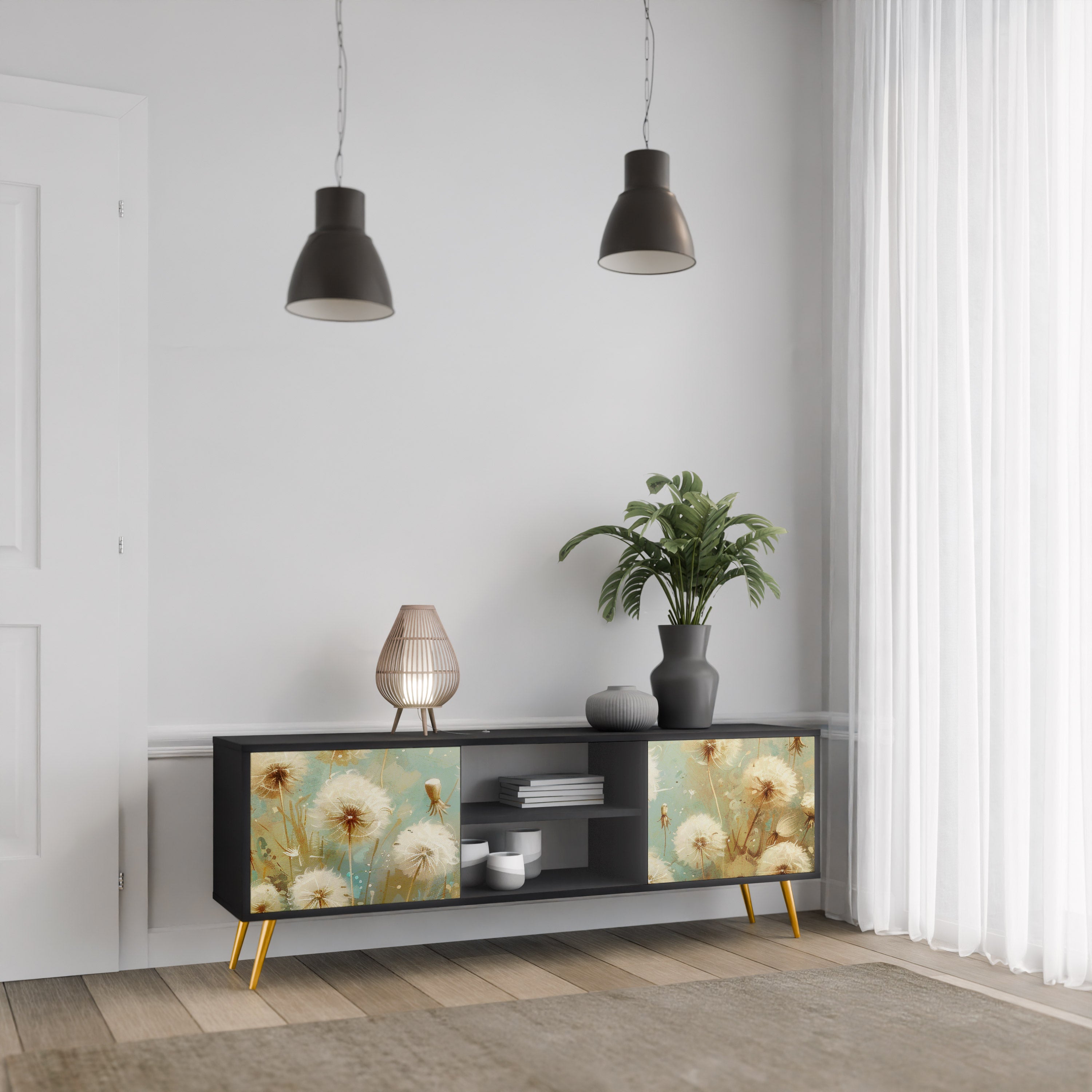 Mueble de TV de 2 puertas DREAMY MEADOW con acabado negro