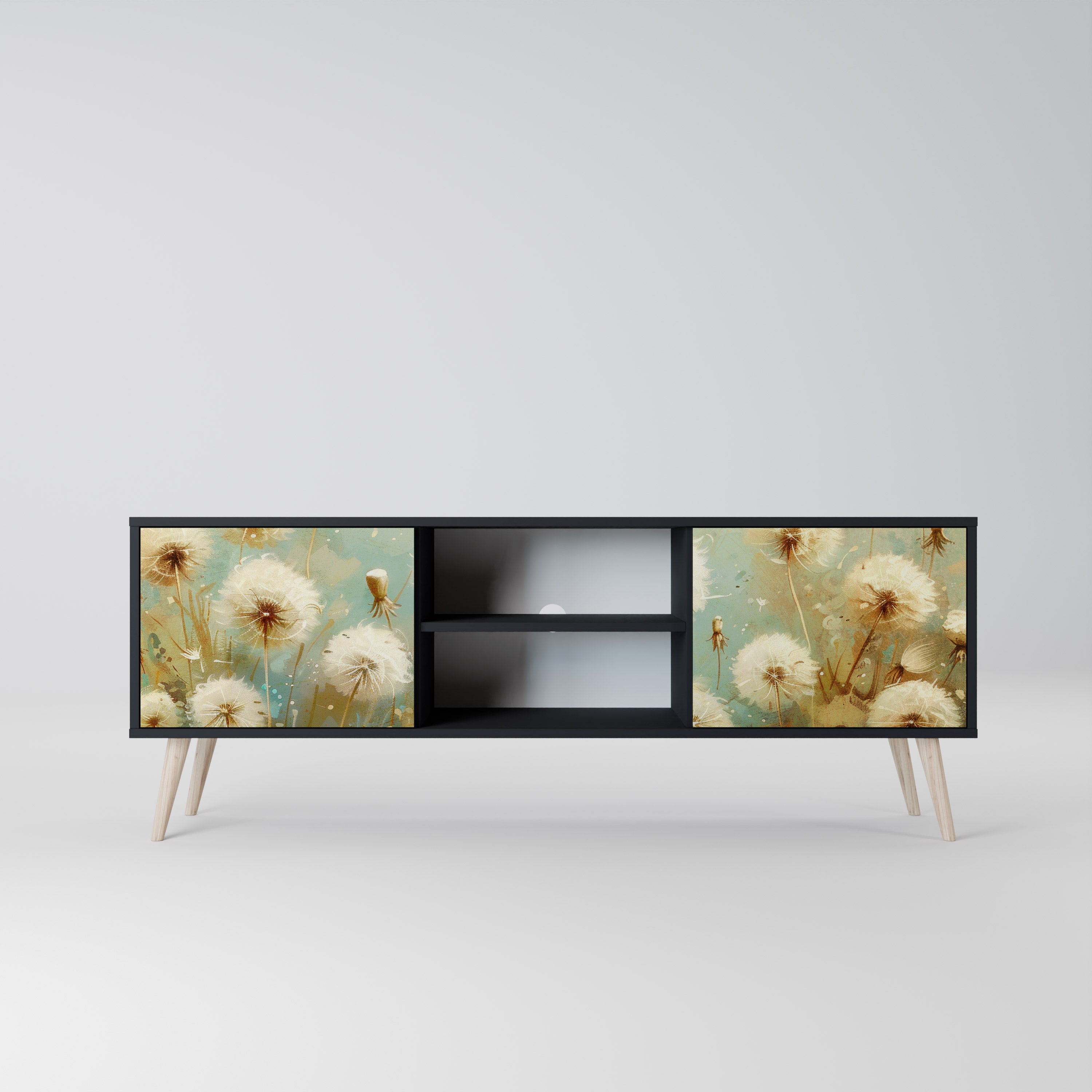 Mueble de TV de 2 puertas DREAMY MEADOW con acabado negro