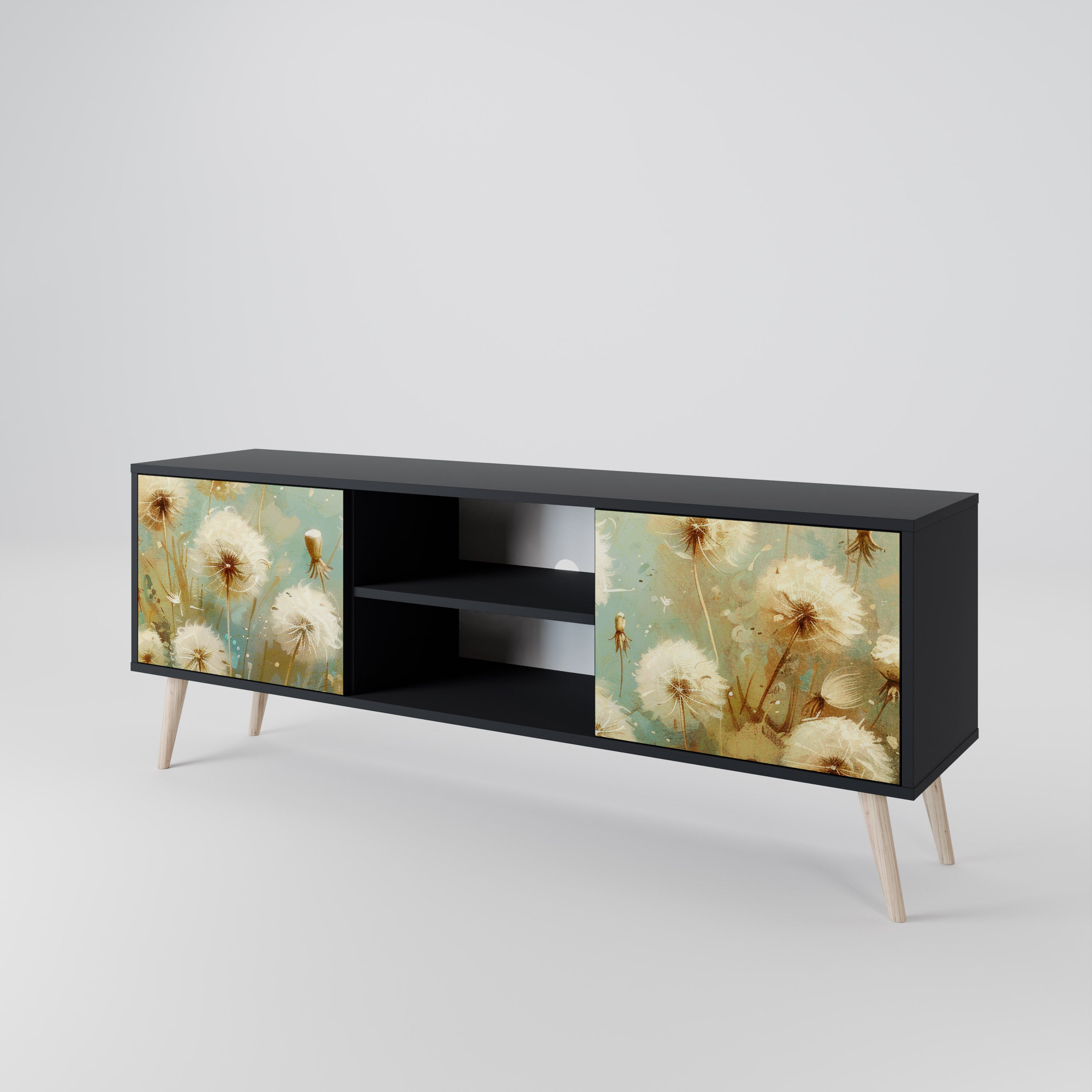 Mueble de TV de 2 puertas DREAMY MEADOW con acabado negro